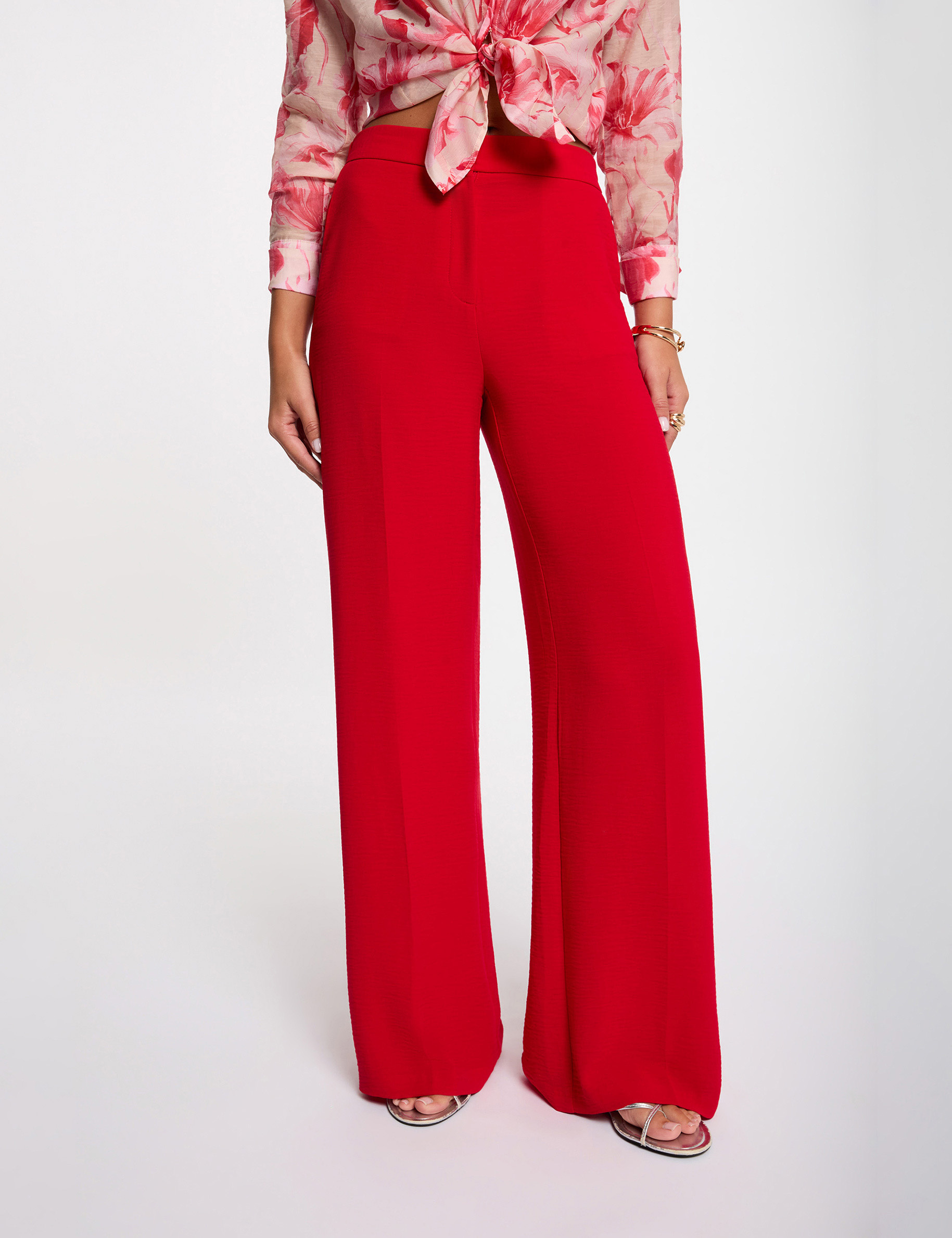 Flowy wide-leg trousers red women