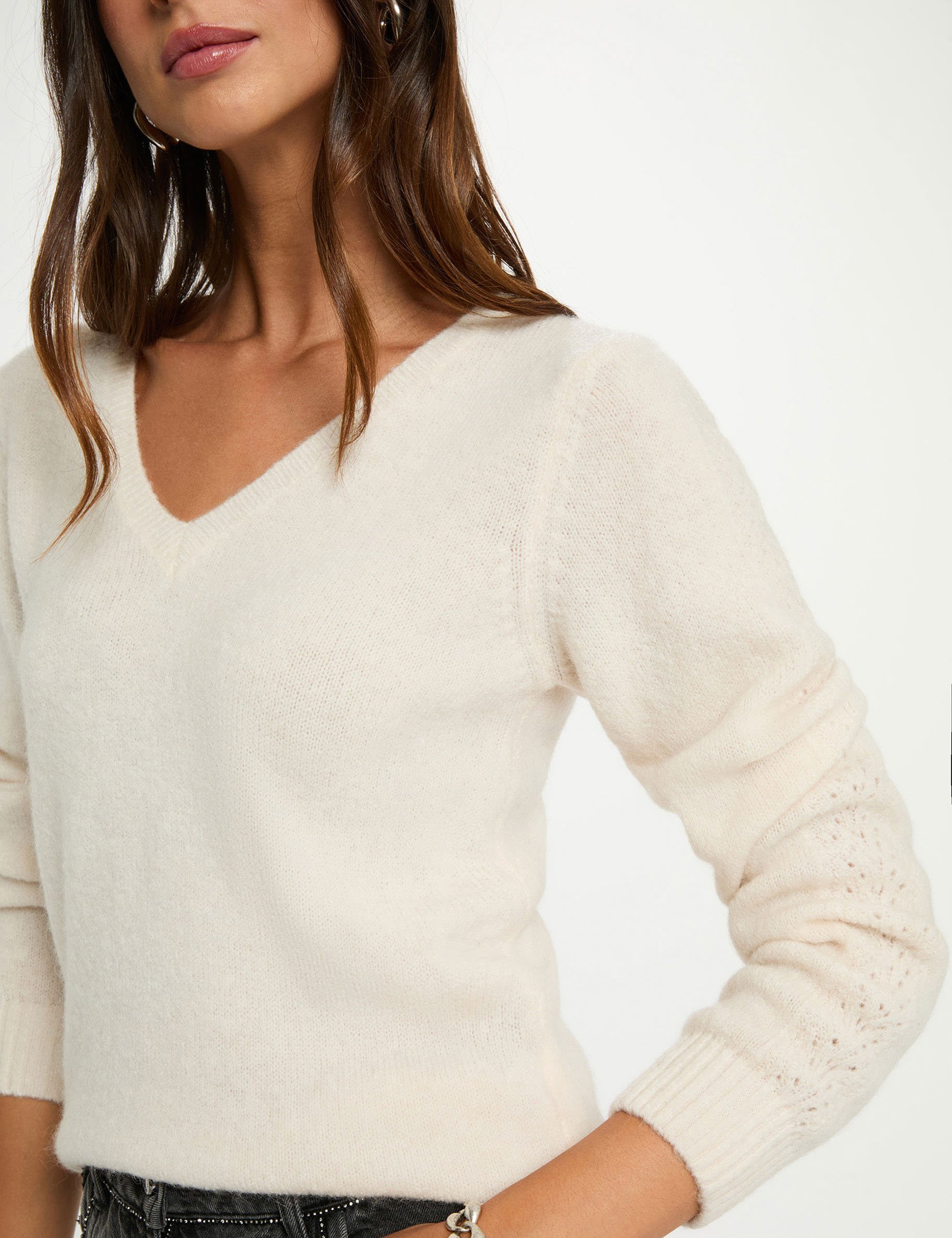 cropped v neck sweater ivory women Cropped V-neck sweater ivory women