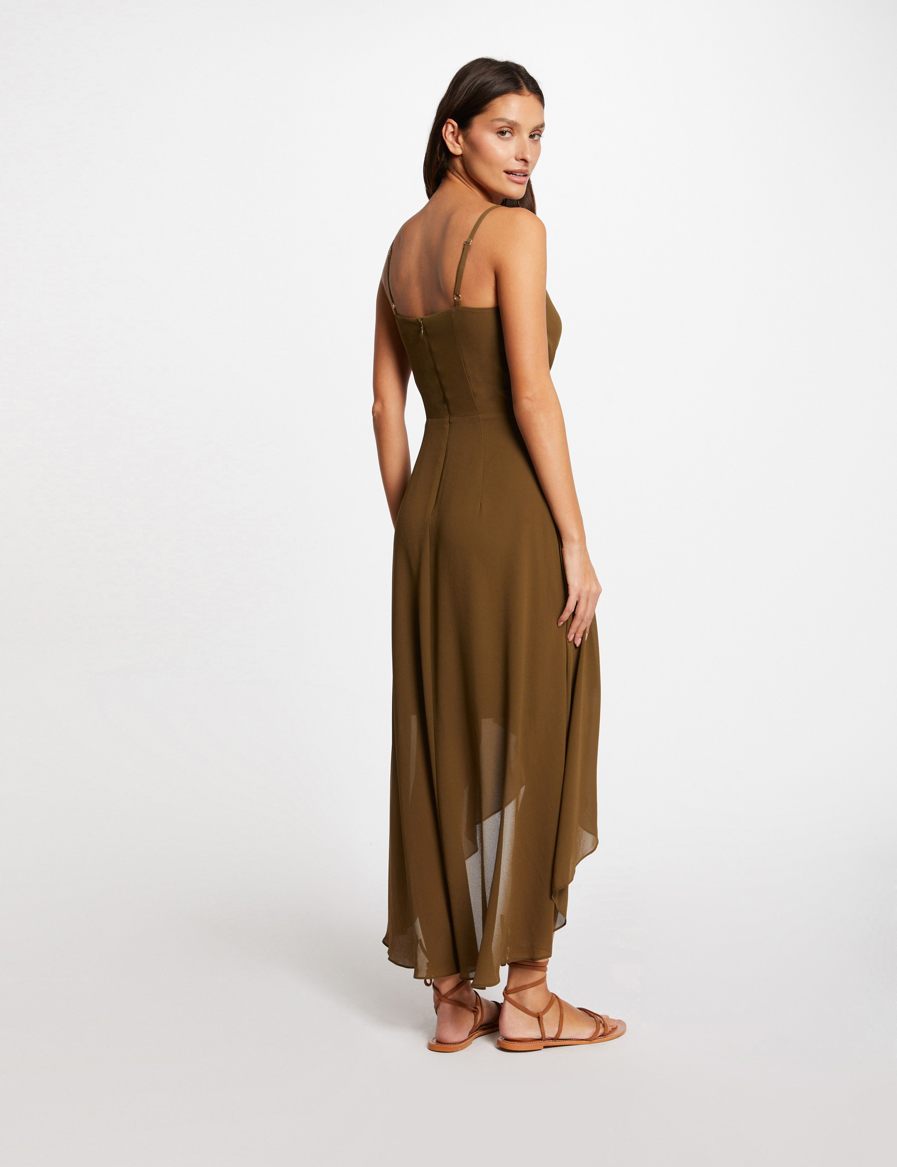 midi dress with thin straps khaki green women Midi dress with thin straps khaki green women