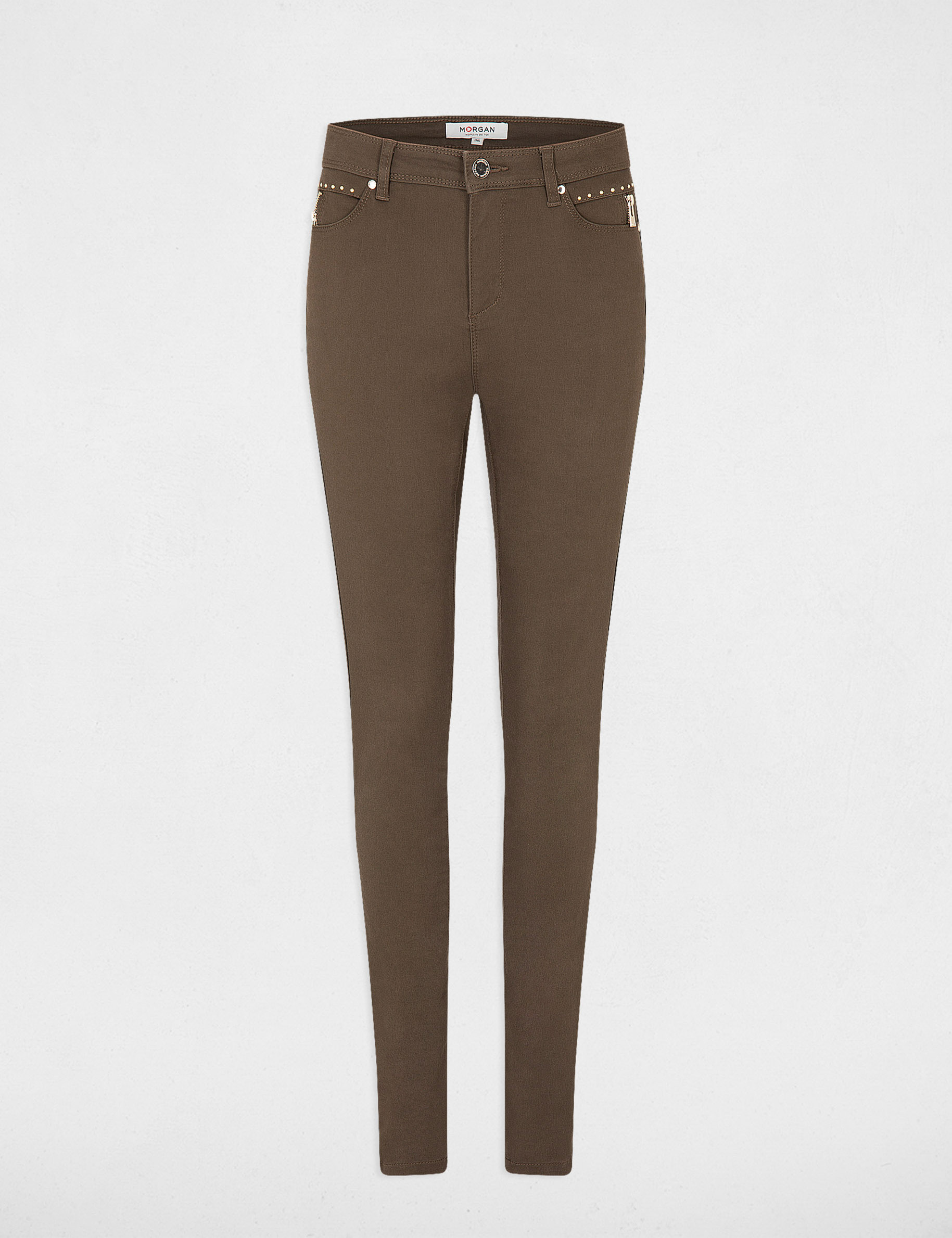 Skinny trousers with satin effect khaki green ladies'