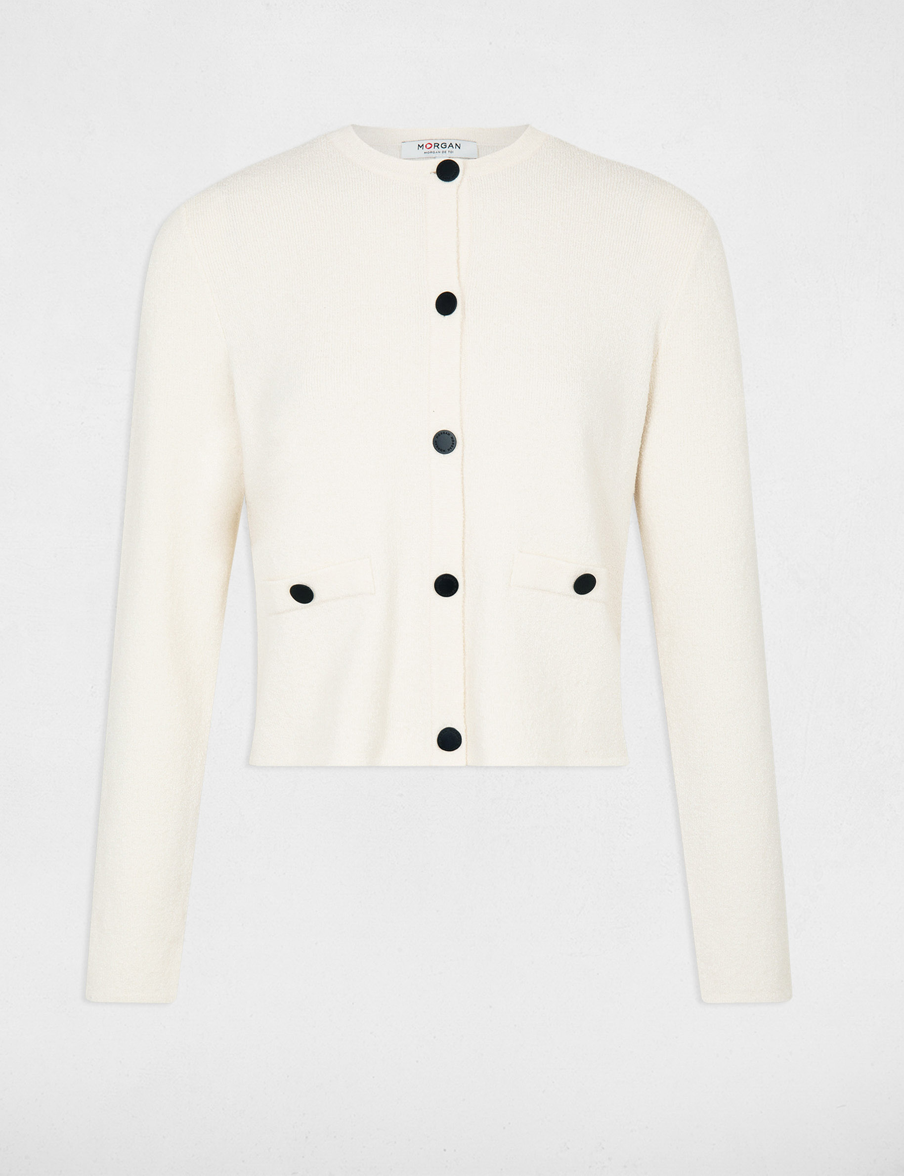 Buttoned cardigan with round neck ivory ladies'