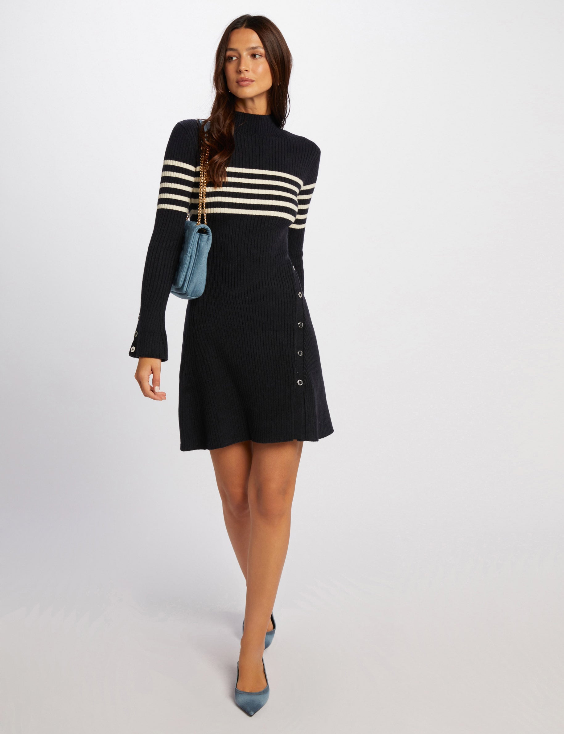 A-line mini knitted dress navy blue women