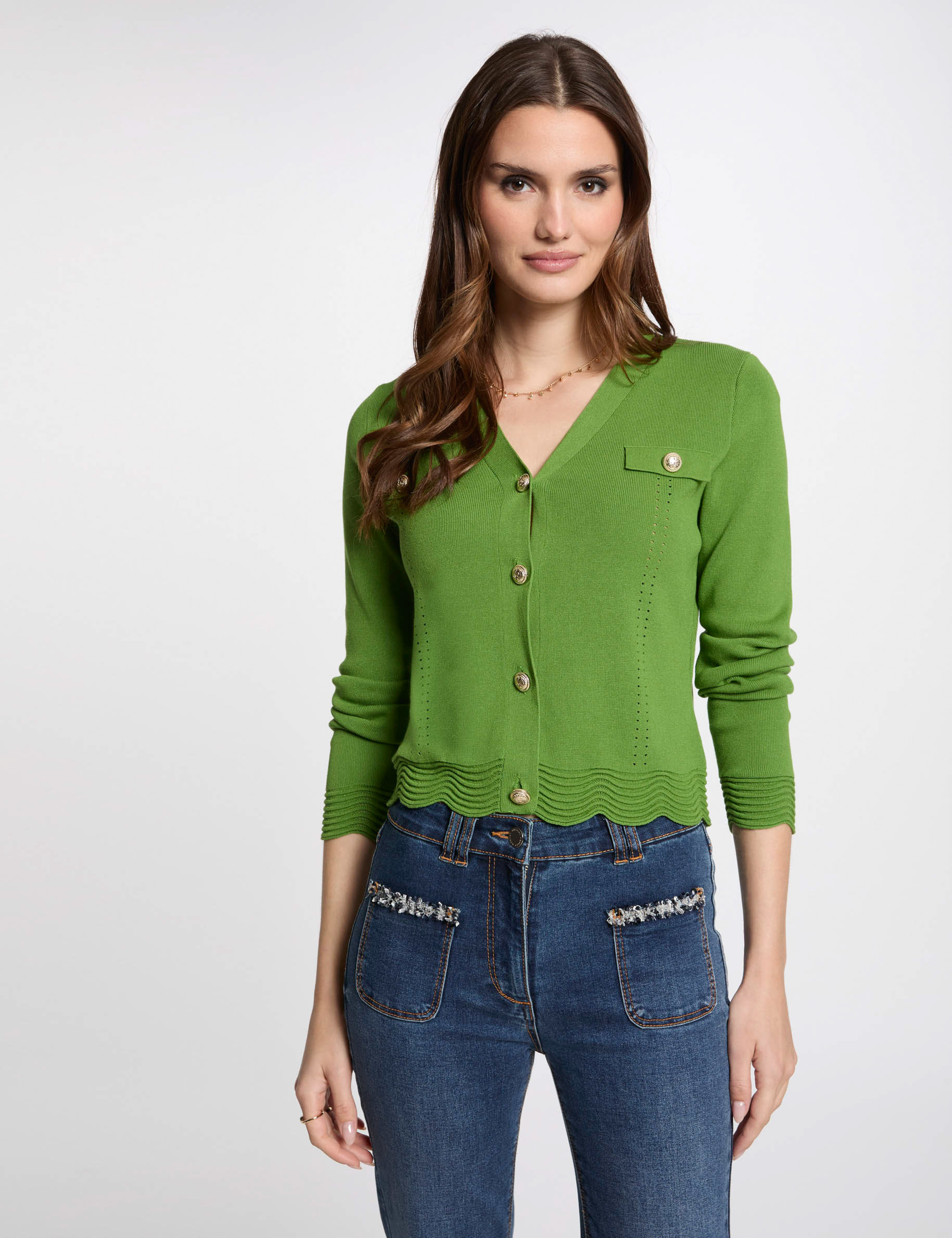 cardigan with v neck aniseed green women Cardigan with V-neck aniseed green women