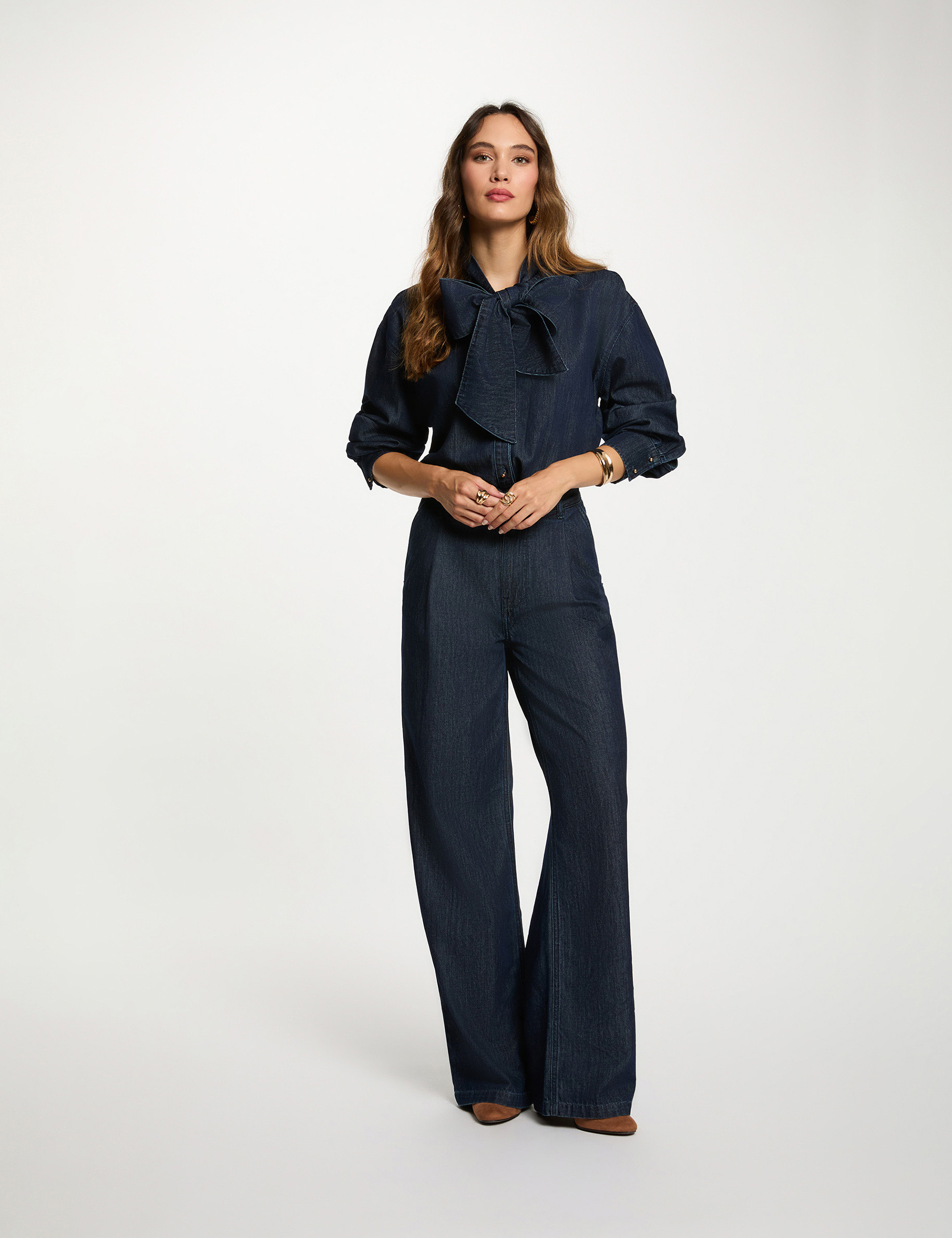High-waisted wide-leg trousers raw denim women