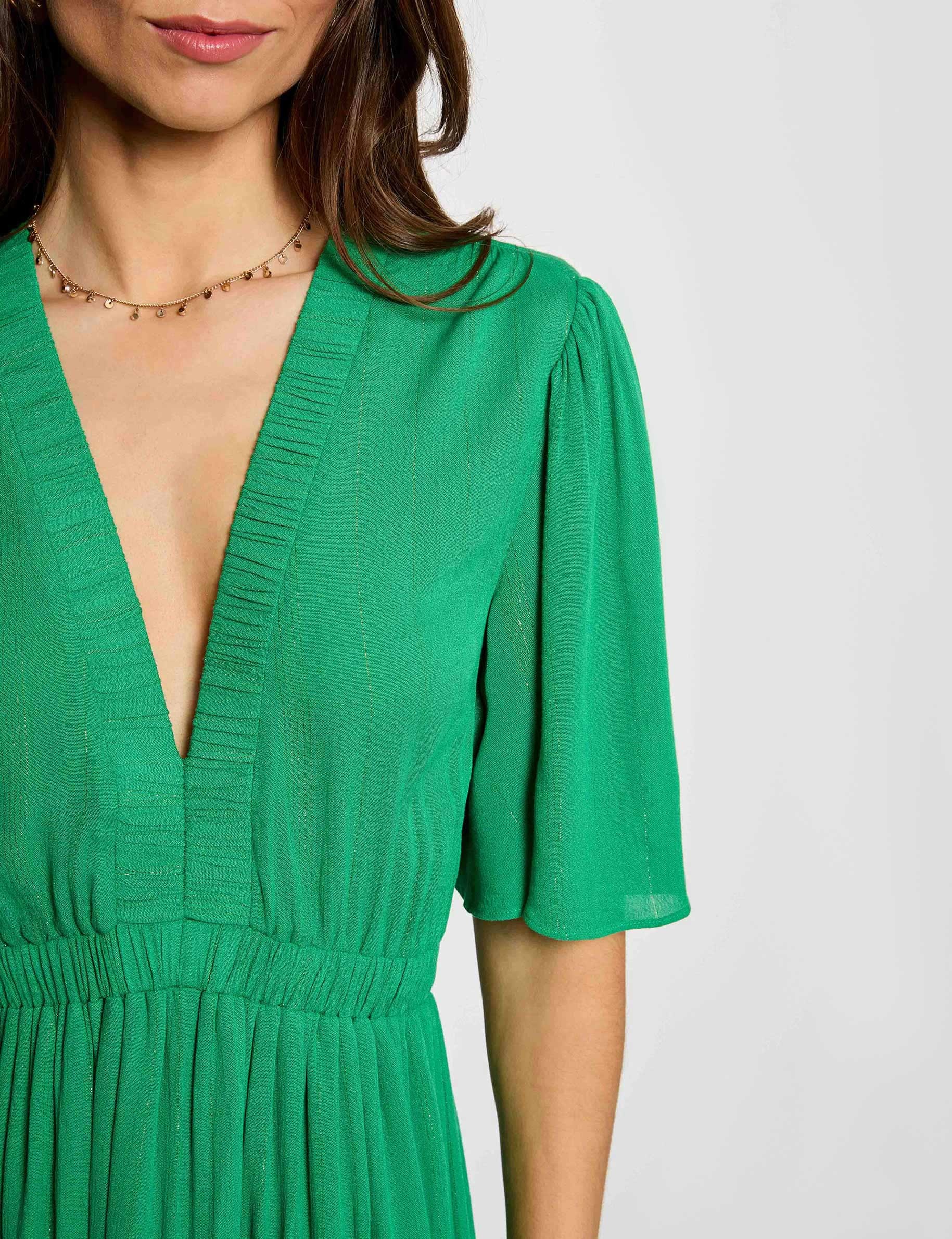 Long dress with v-neck meadow green women
