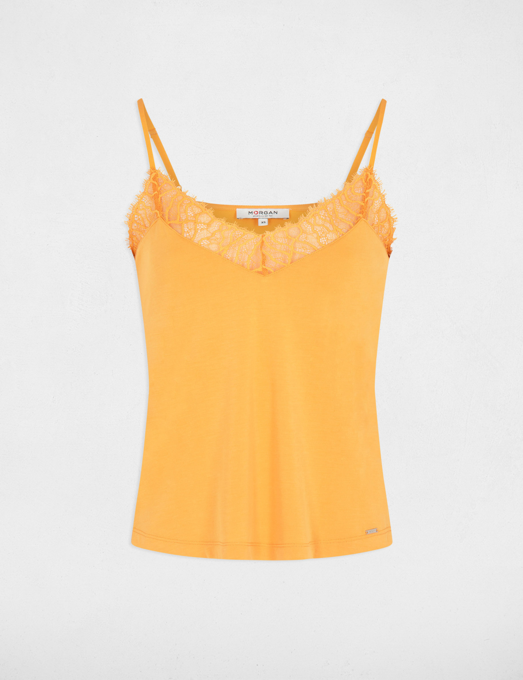 Vest top with thin straps and lace orange ladies'