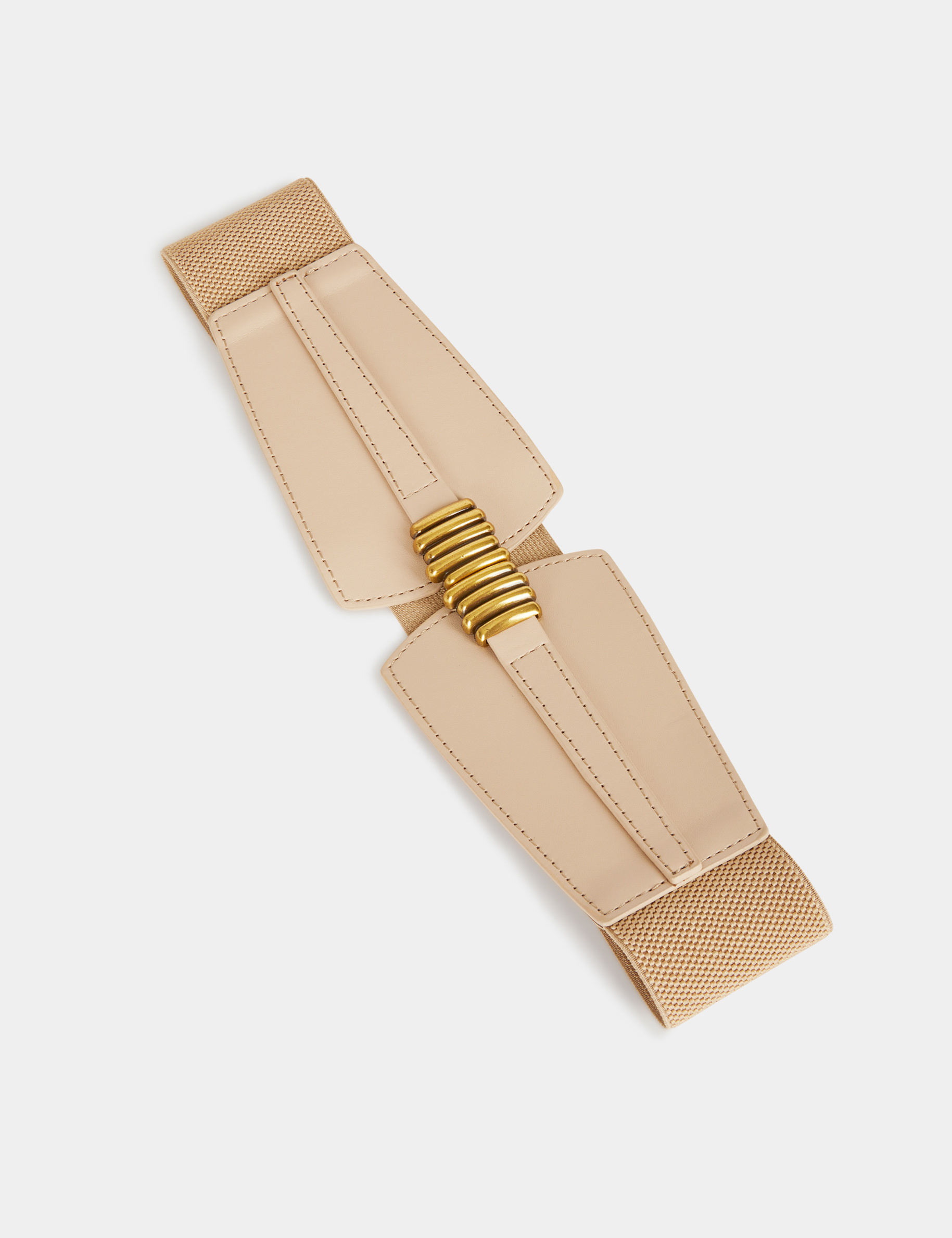 Elasticised belt with buckle with rings beige ladies'