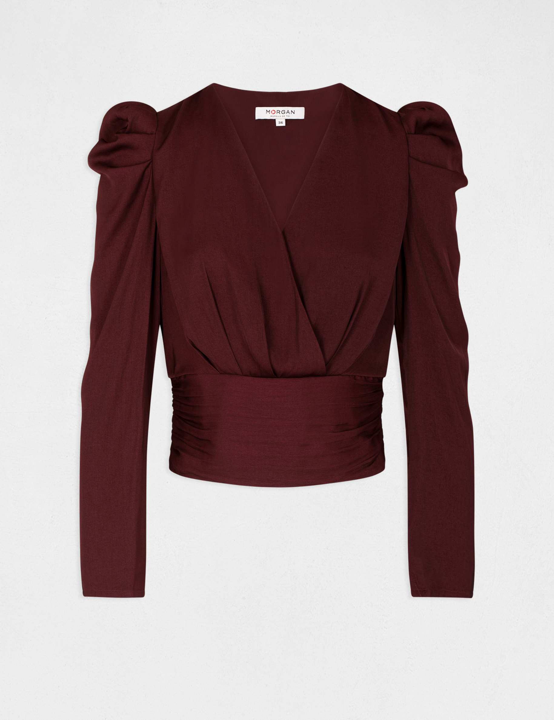 Long-sleeved blouse wrap-over neckline plum ladies' Long-sleeved blouse wrap-over neckline plum ladies'