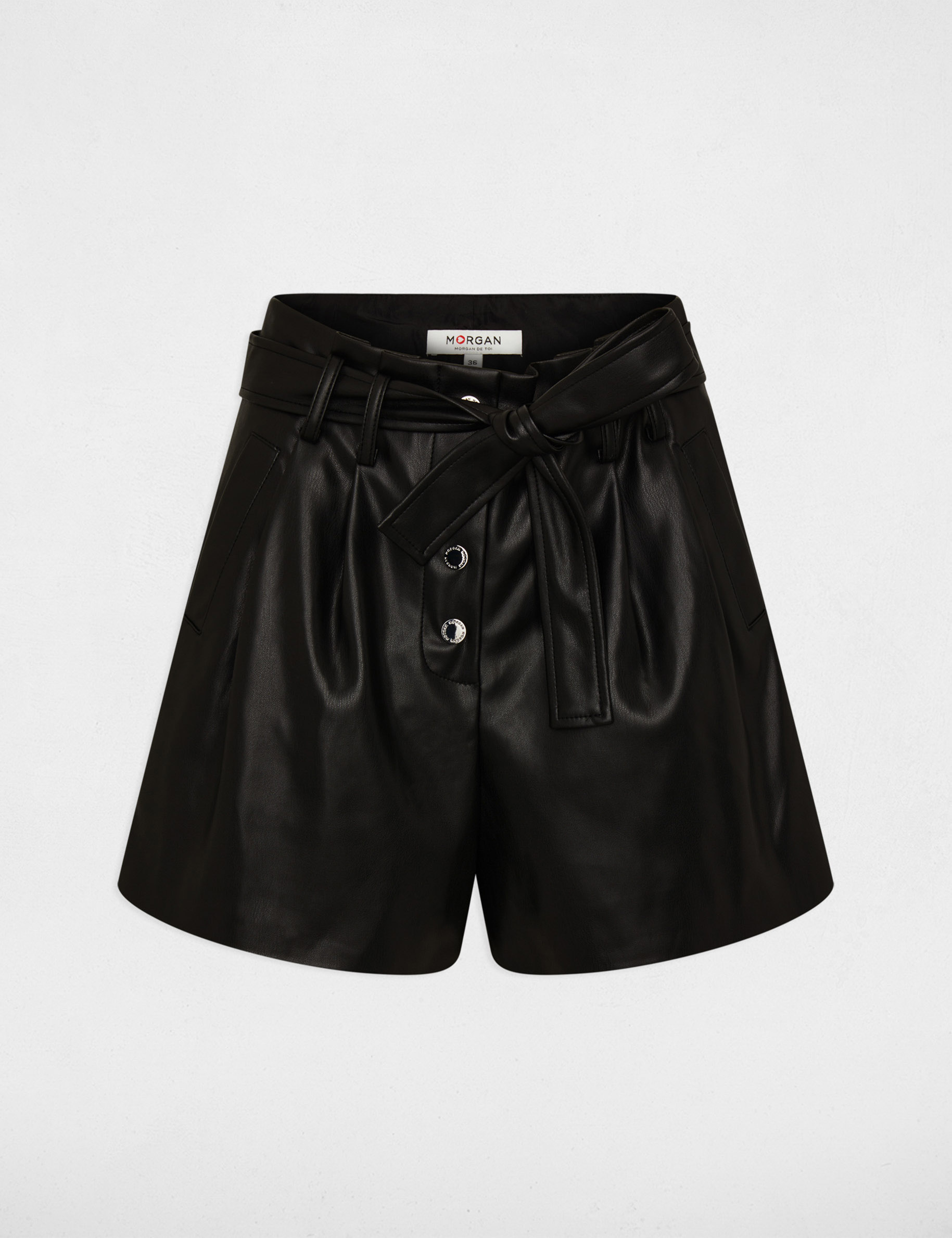 Faux leather paperbag shorts black ladies'