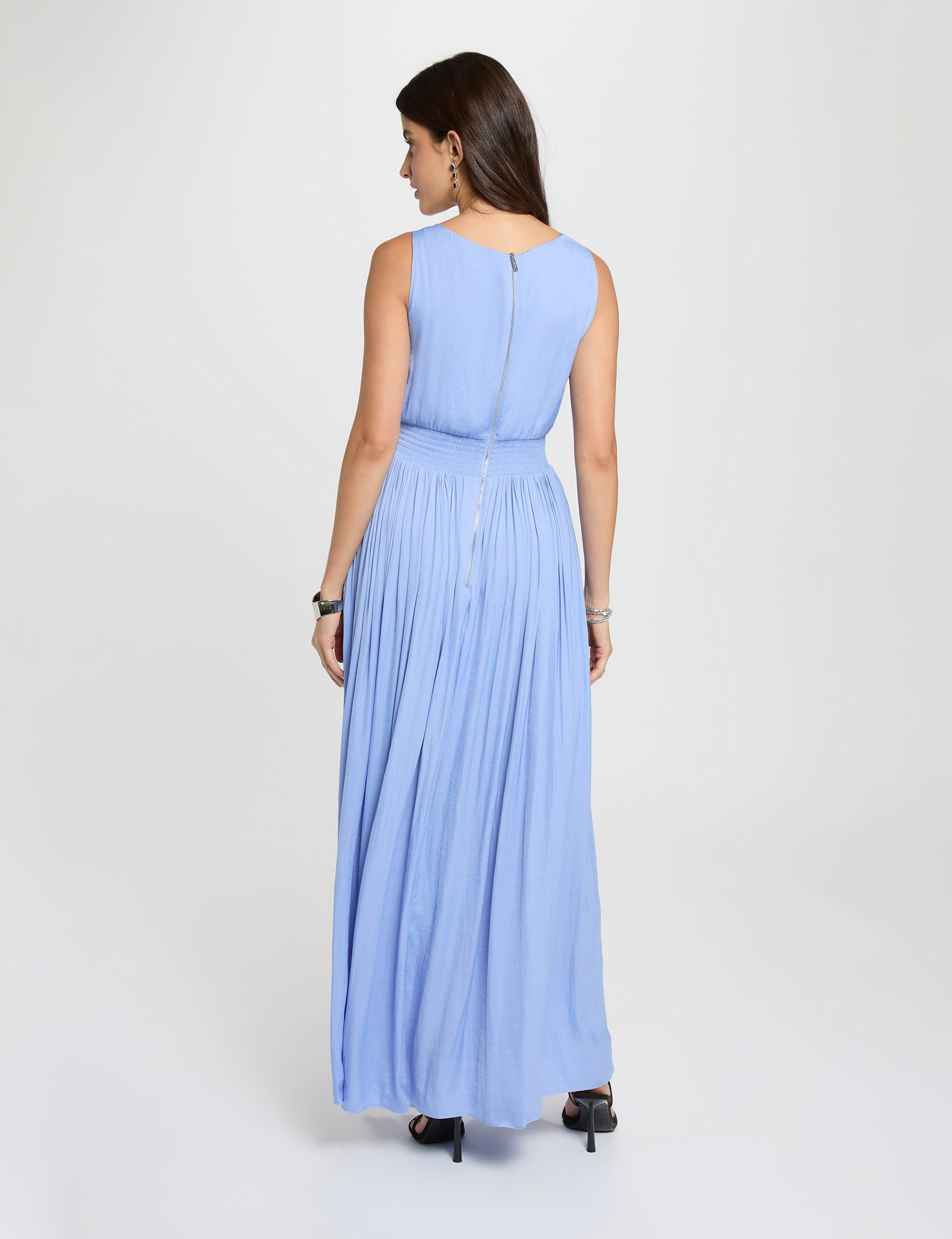 Long dress with v-neck blue women