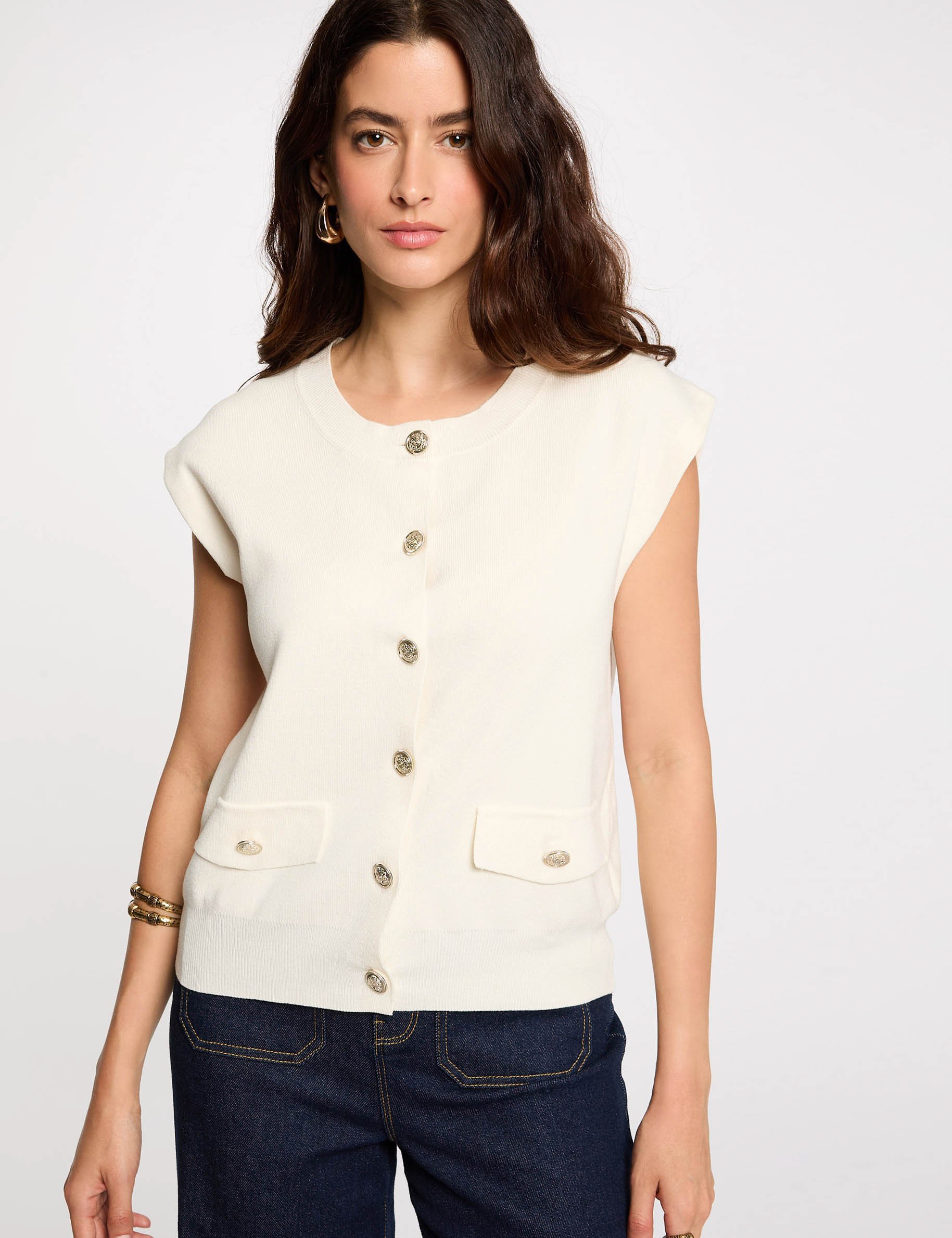 sleeveless cardigan ivory women Sleeveless cardigan ivory women