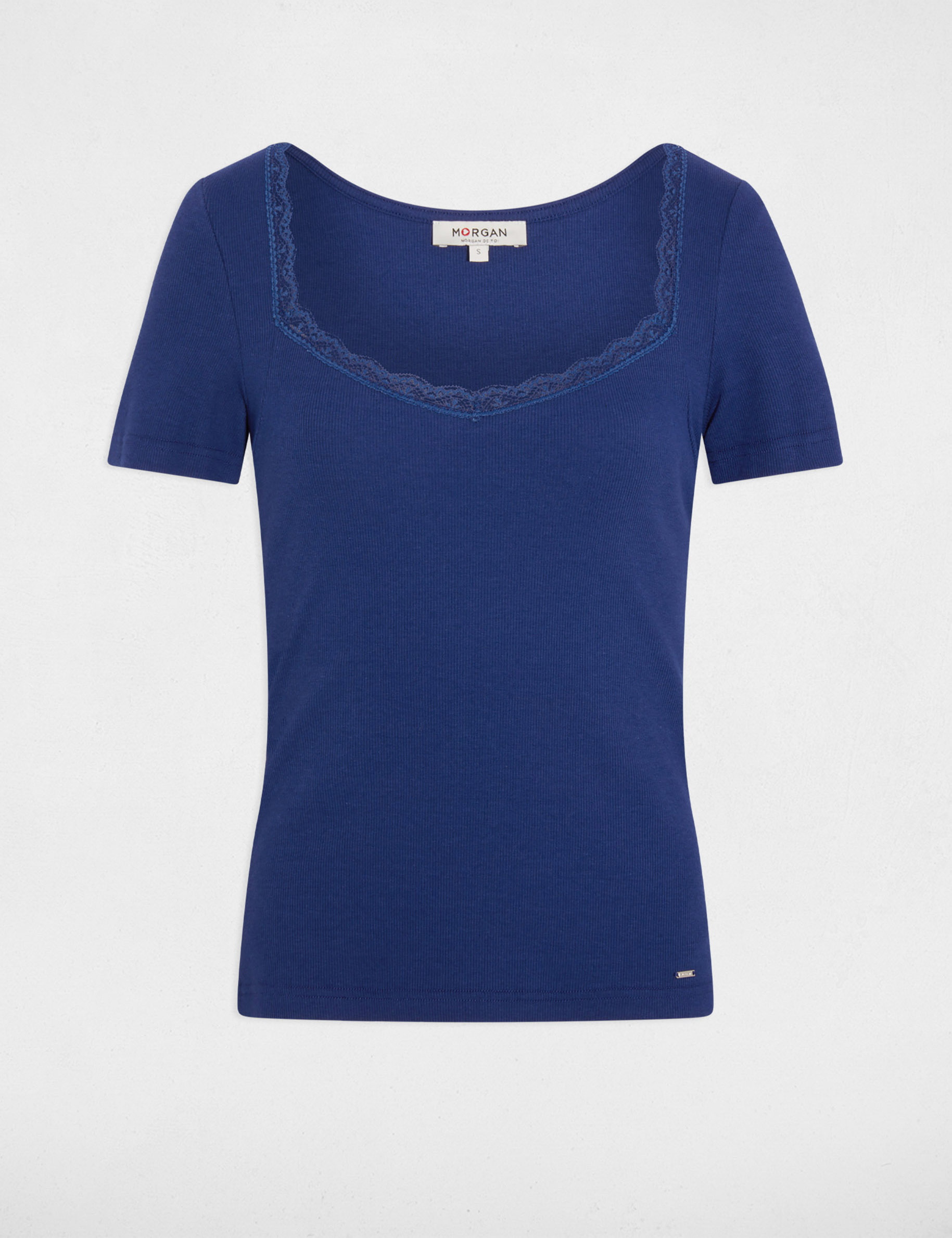 Fitted t-shirt with heart neckline navy blue women