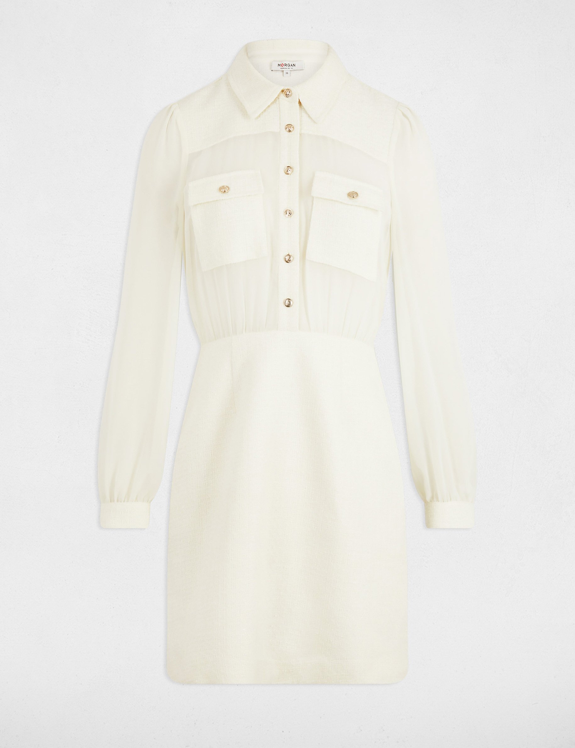 Short tweed dress ecru women