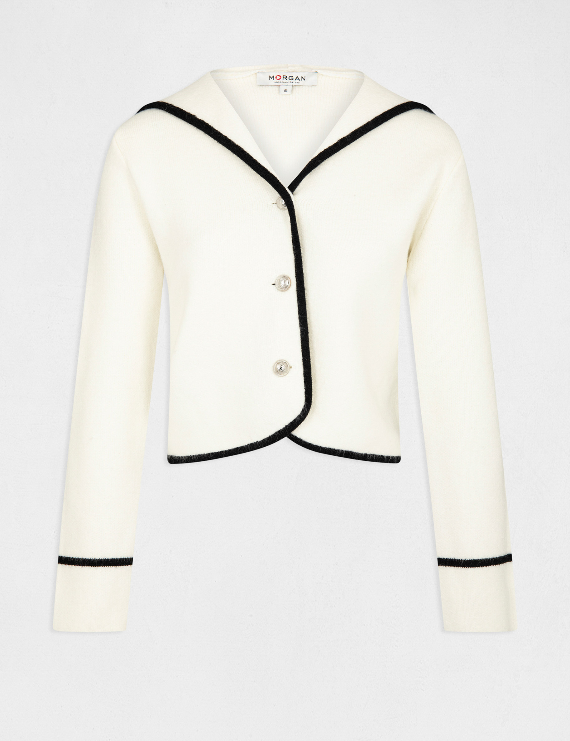 Short buttoned cardigan with hood ecru ladies'
