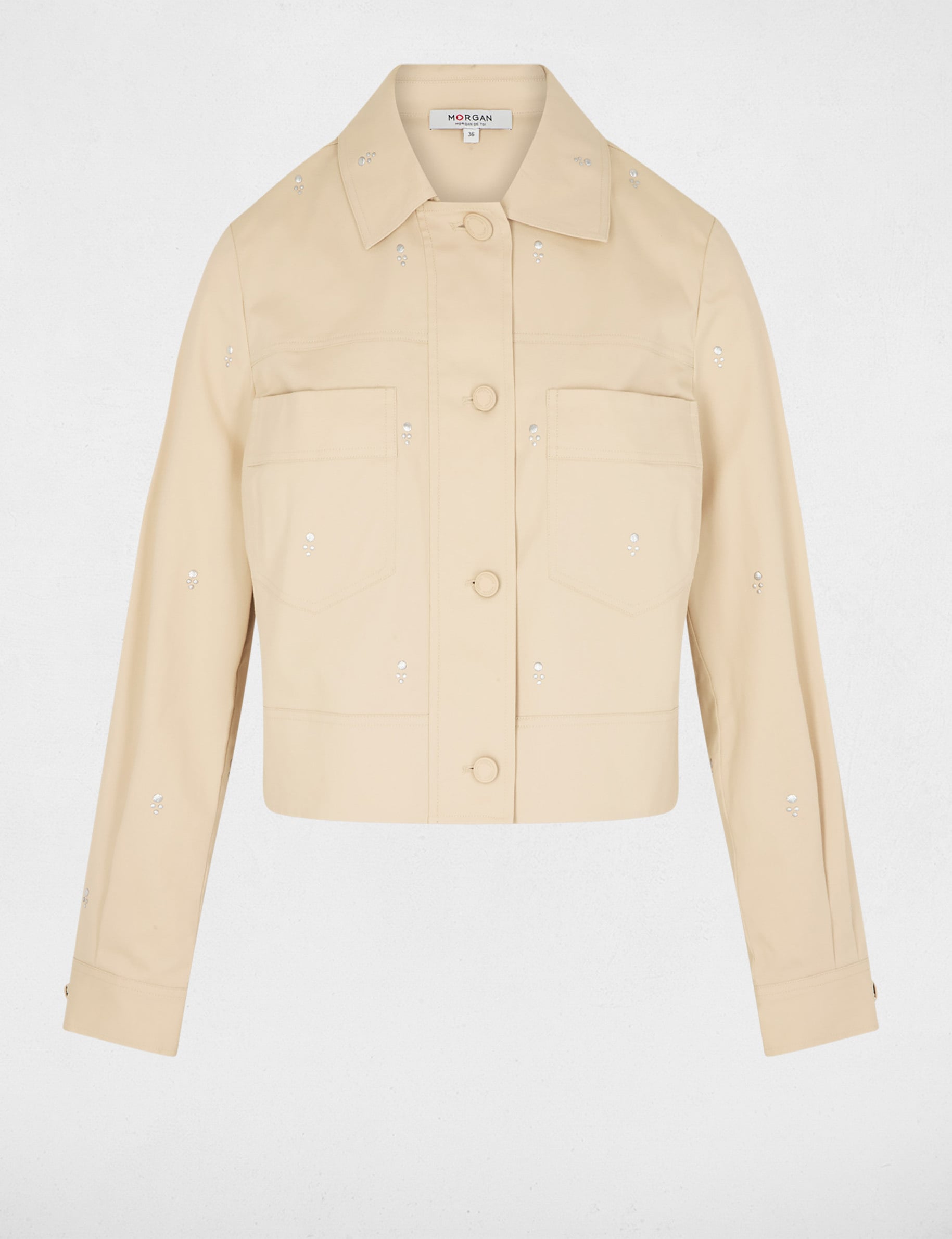 Cropped studded jacket beige women