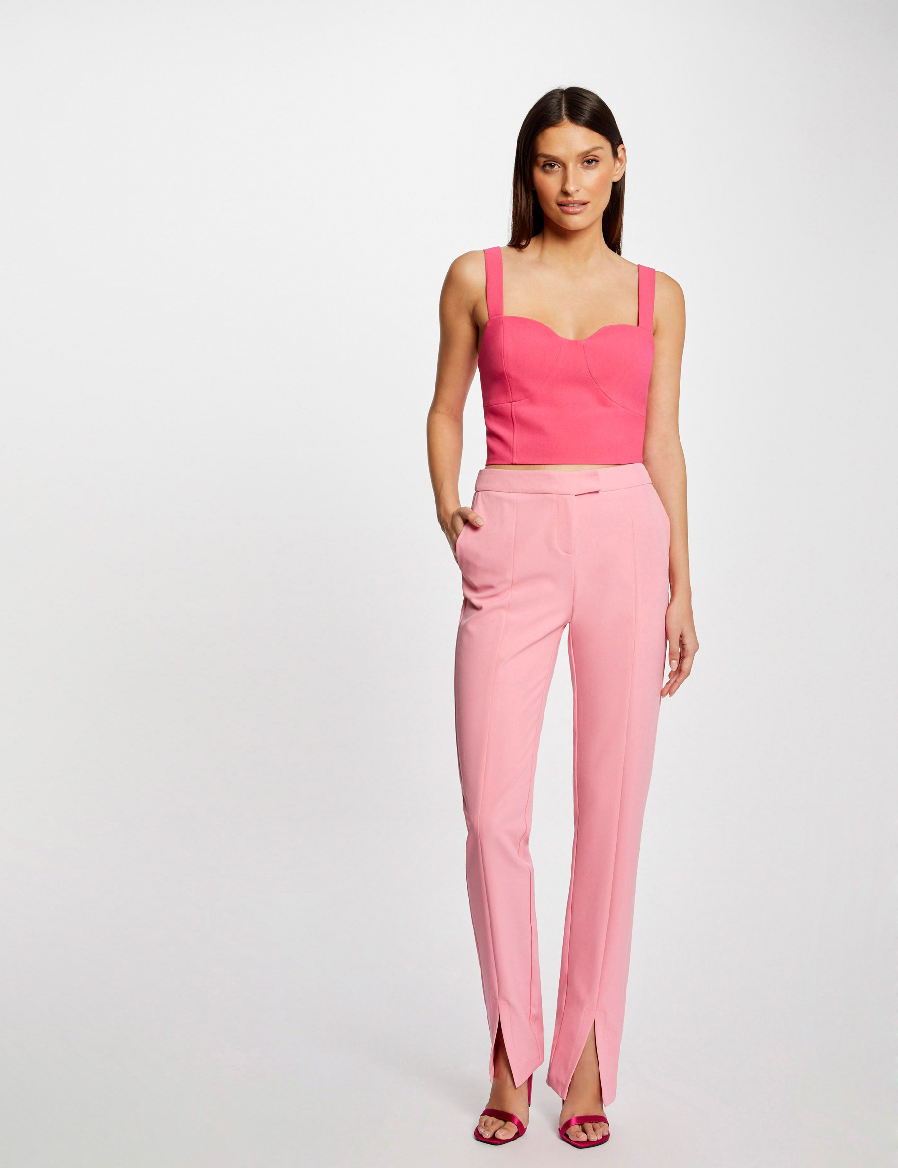 Fitted suit trousers with slits light pink ladies'