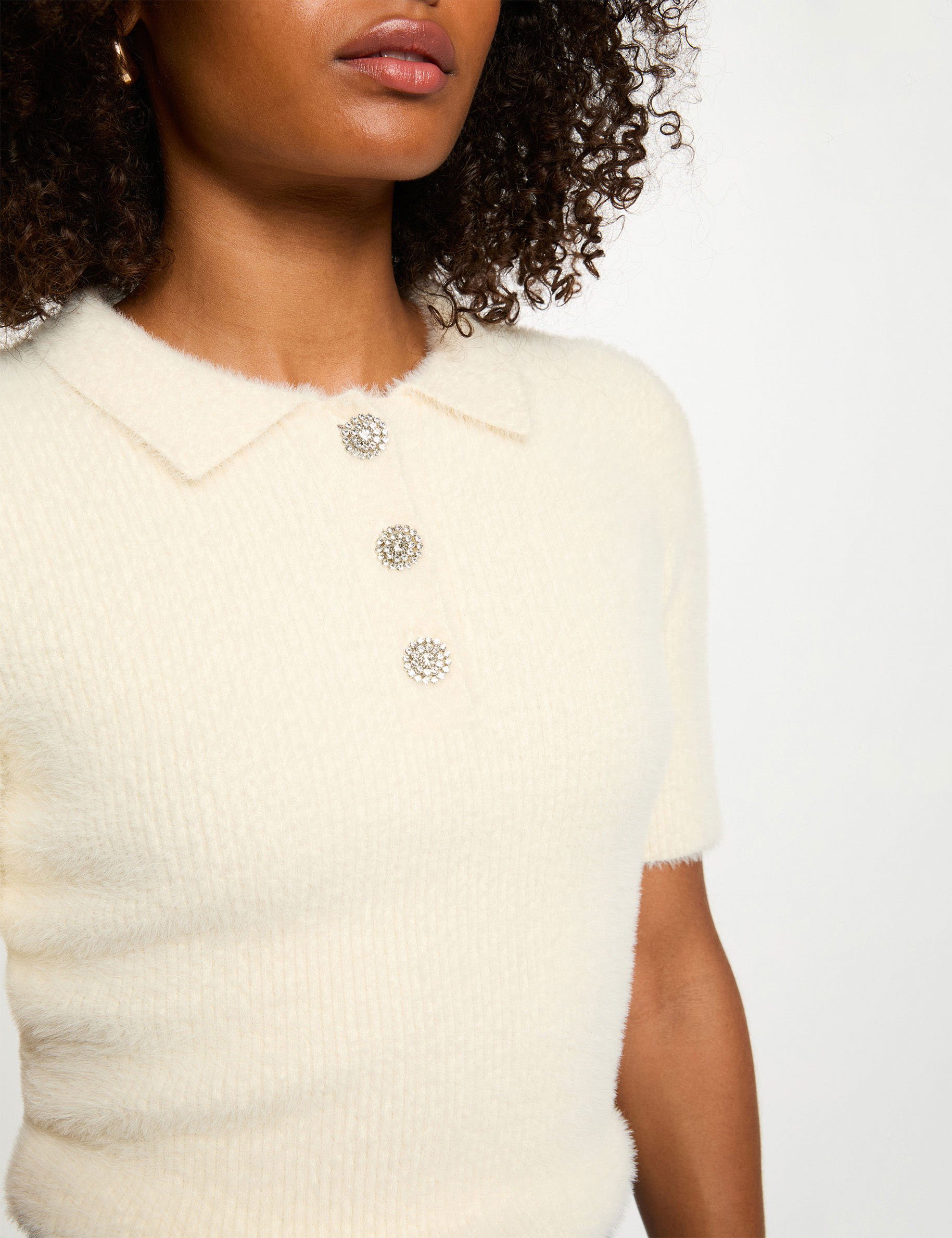 cropped sweater with folded collar ivory women Cropped sweater with folded collar ivory women