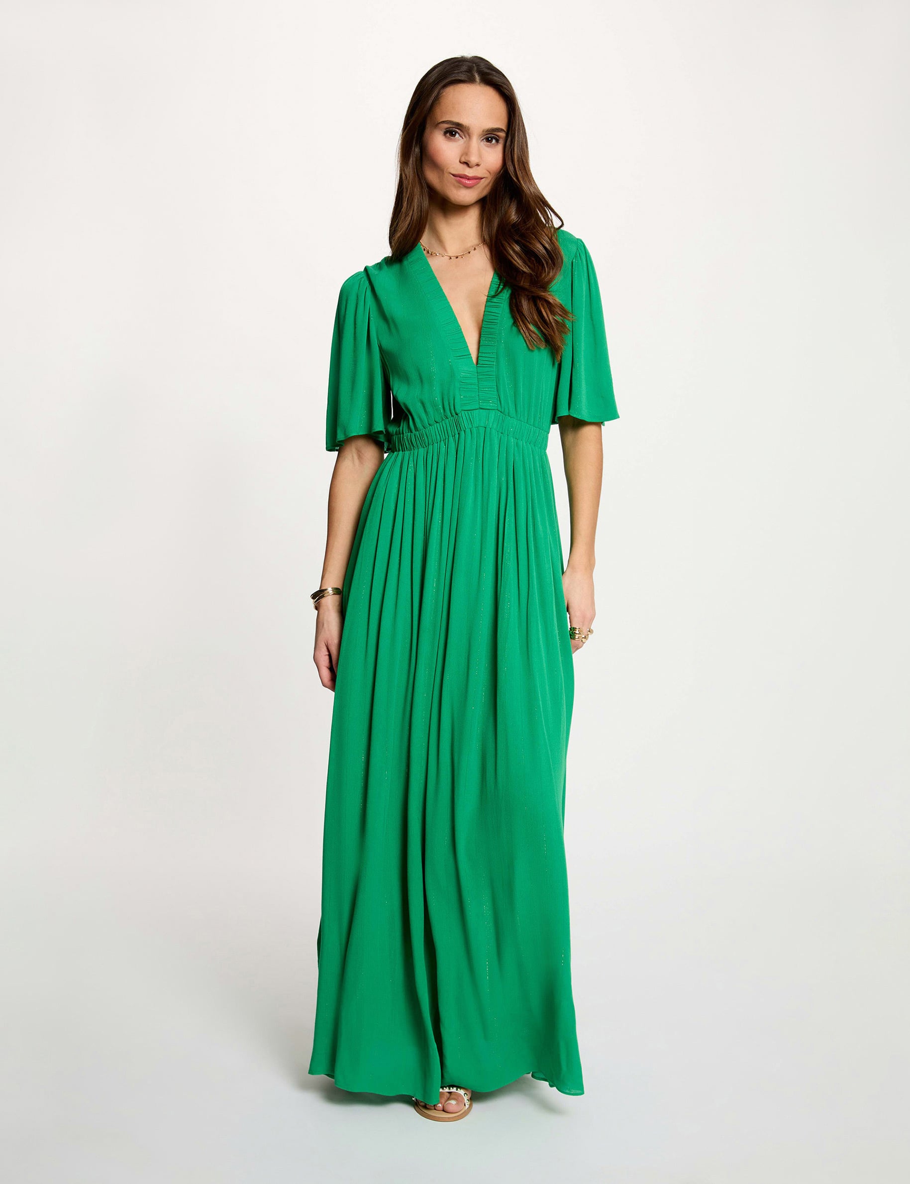 Long dress with v-neck meadow green women