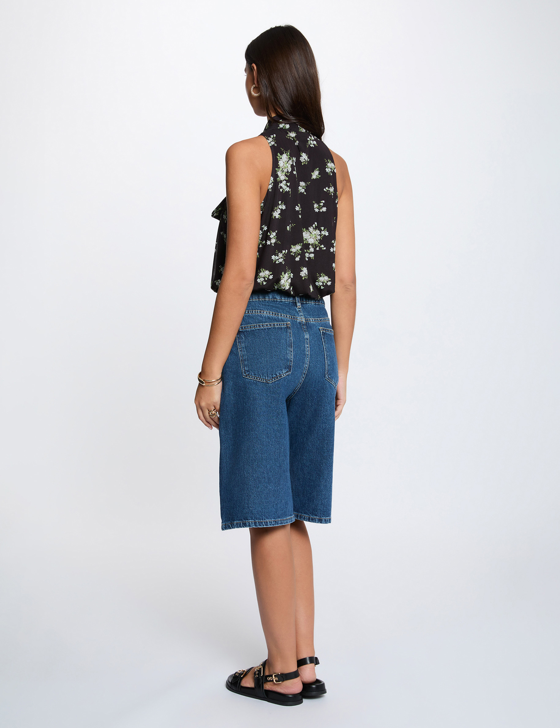 High-waisted shorts raw denim women