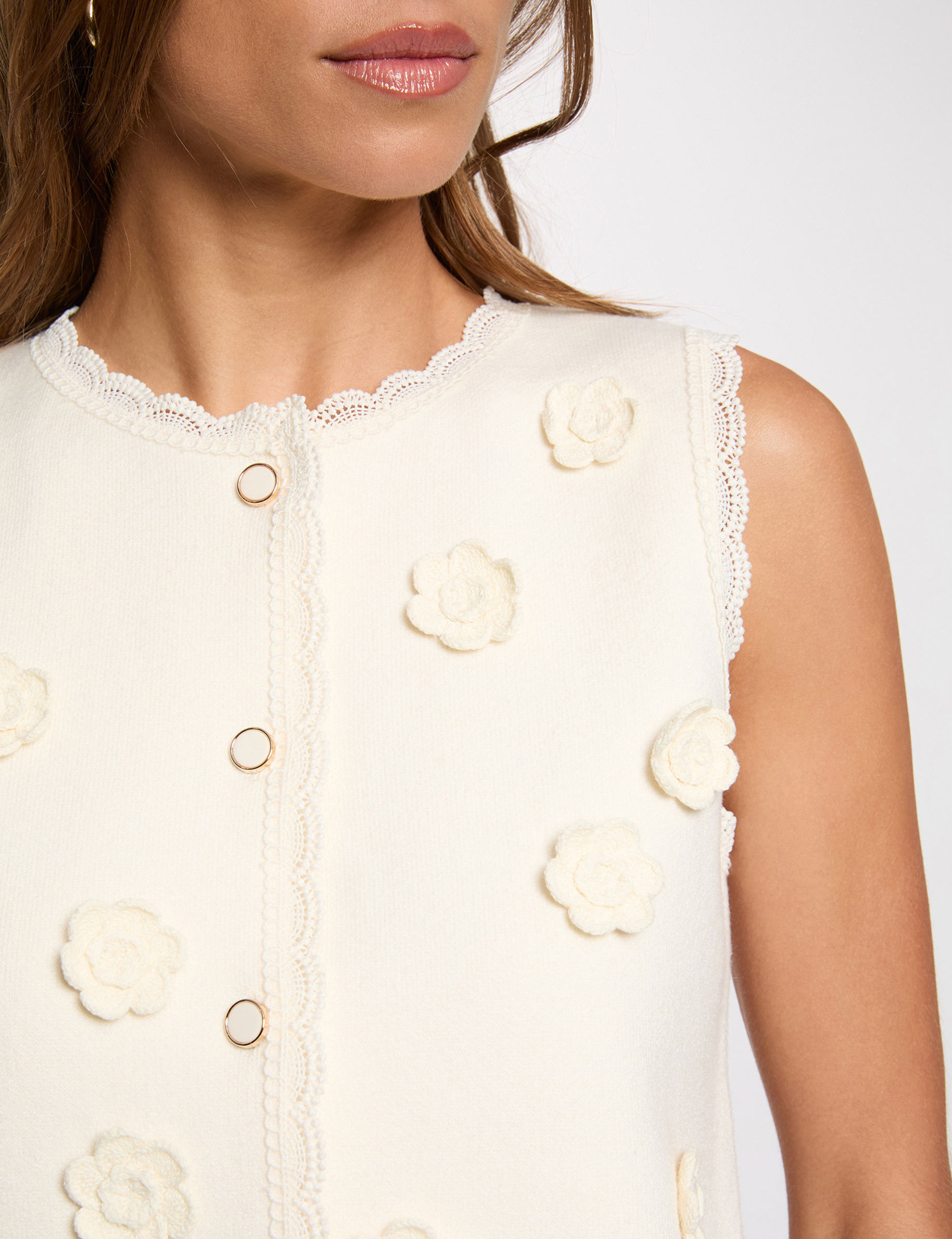 Fitted cardigan with round neck ivory women