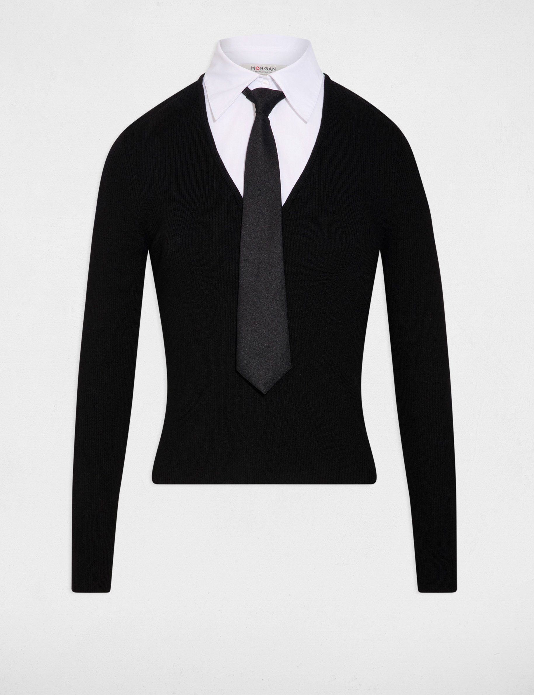 2-in-1 sweater with folded collar black women