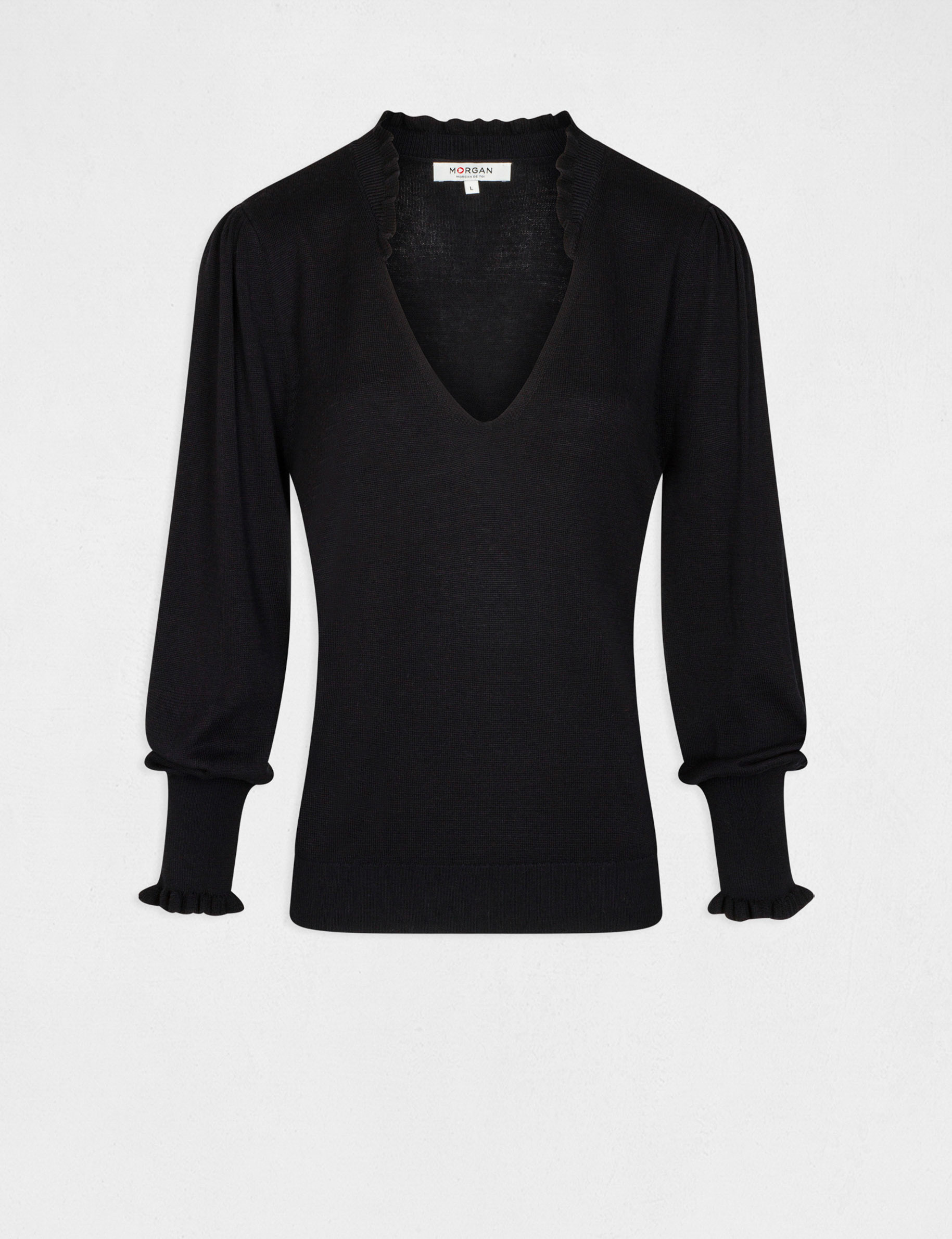Long-sleeved jumper with ruffles navy ladies'
