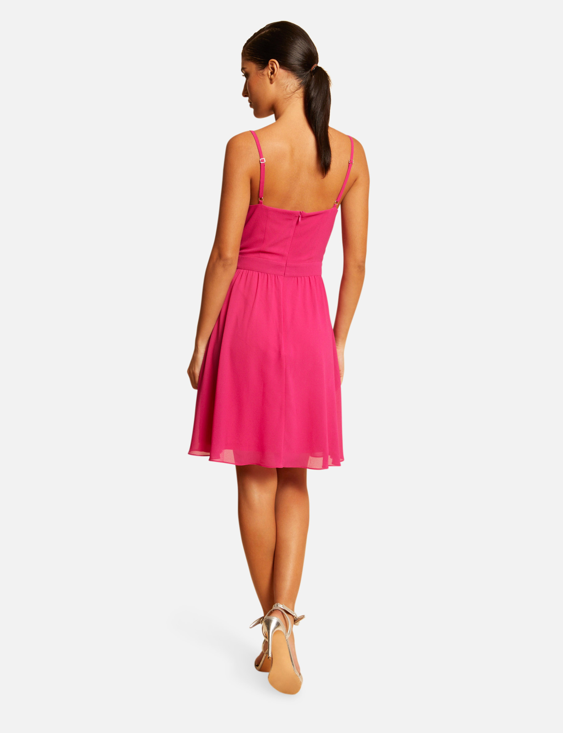 Skater dress with wrap-over neckline dark pink women