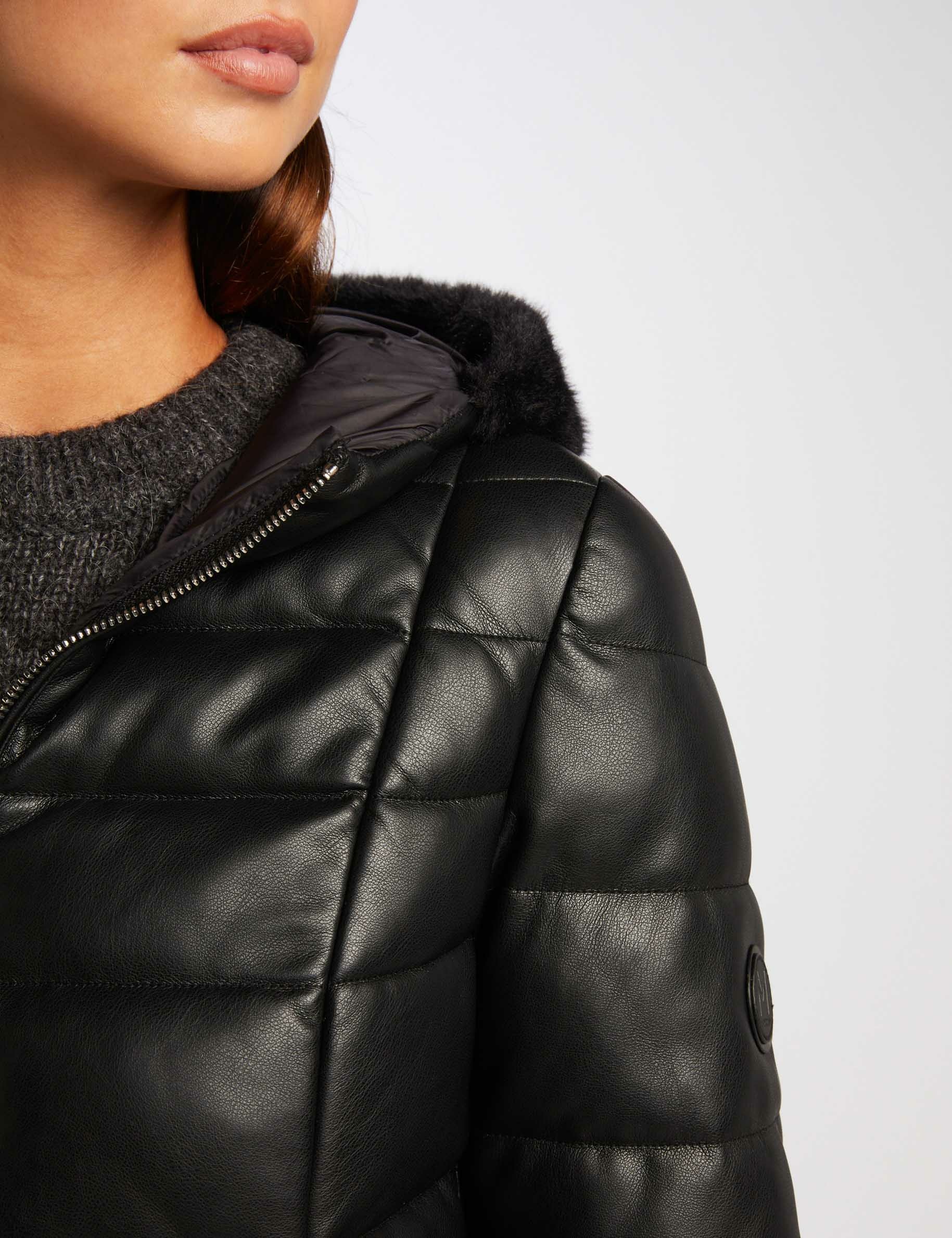 Waisted faux leather padded jacket black ladies Morgan