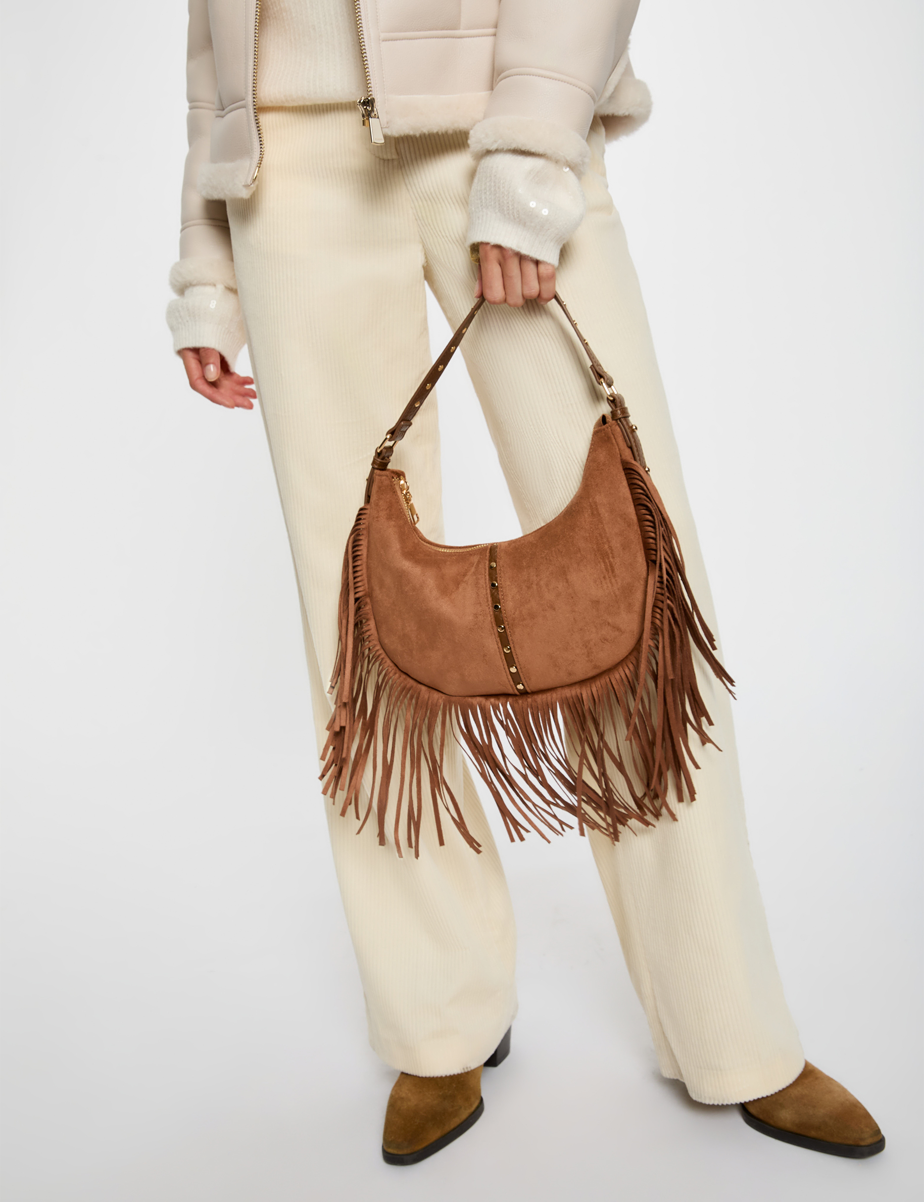 suede fringe bag beige women Suede fringe bag beige women