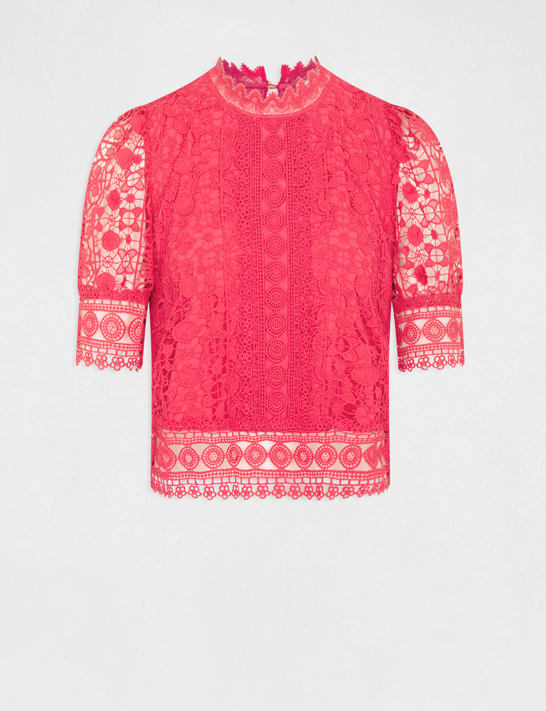 Short-sleeved blouse with lace medium pink ladies'