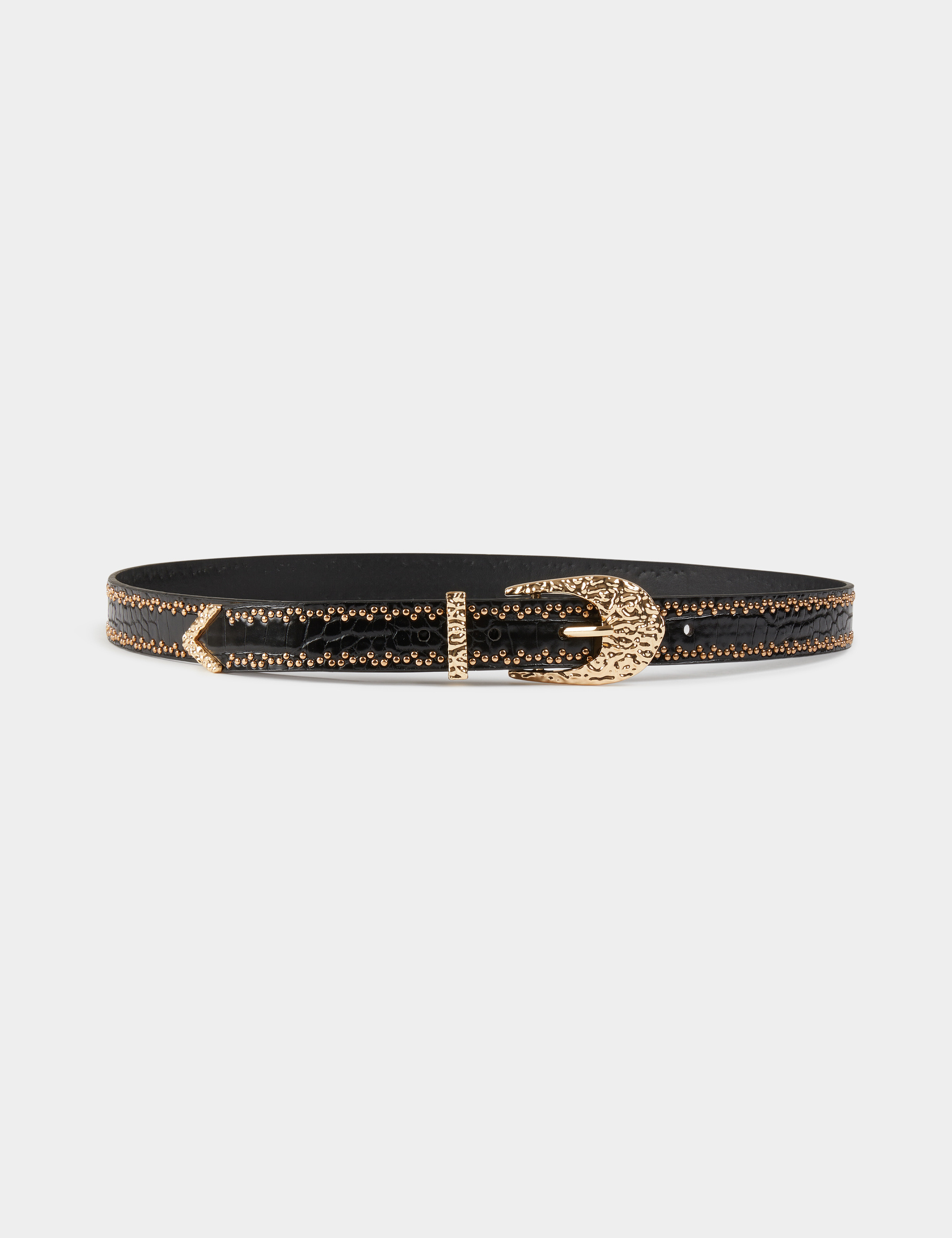 Belt with croc effect and studs black ladies'