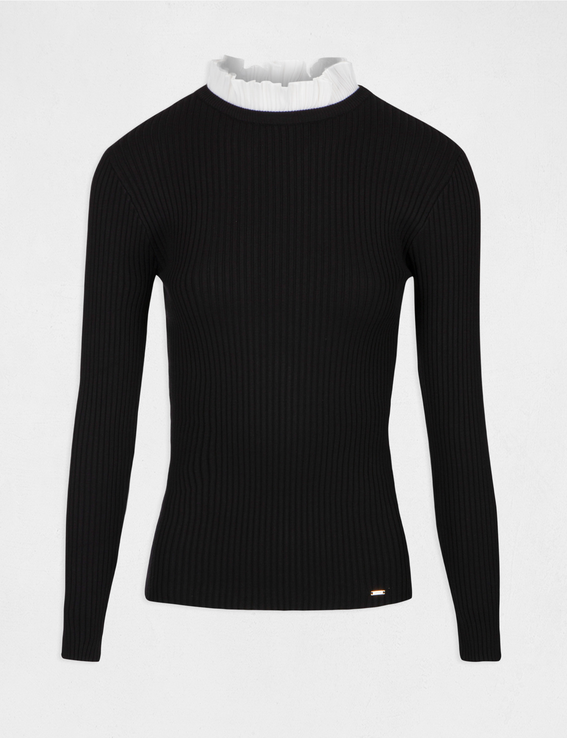 Long-sleeved jumper with pleated collar black women