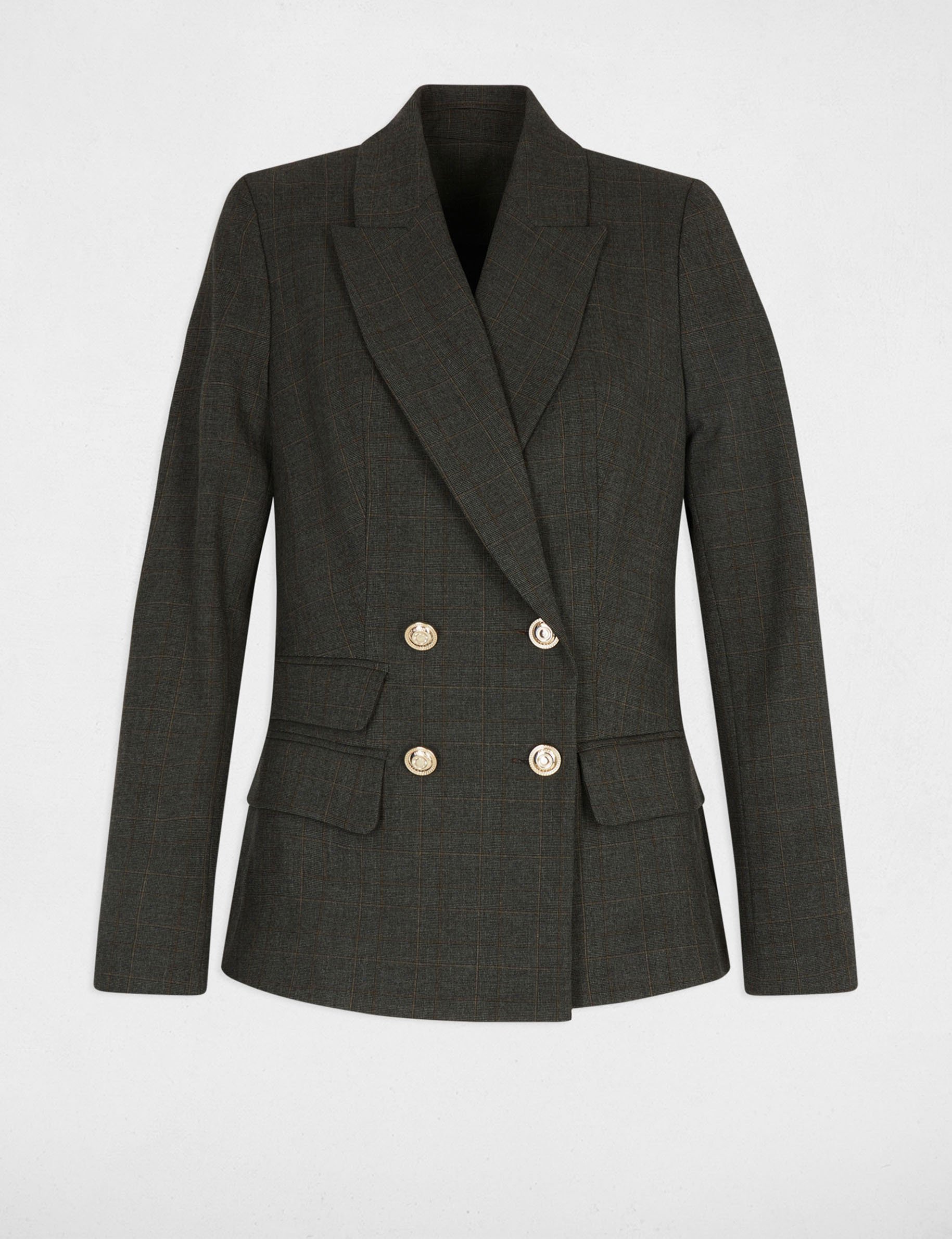 checked straight cut blazer mid grey women Checked straight-cut blazer mid-grey women