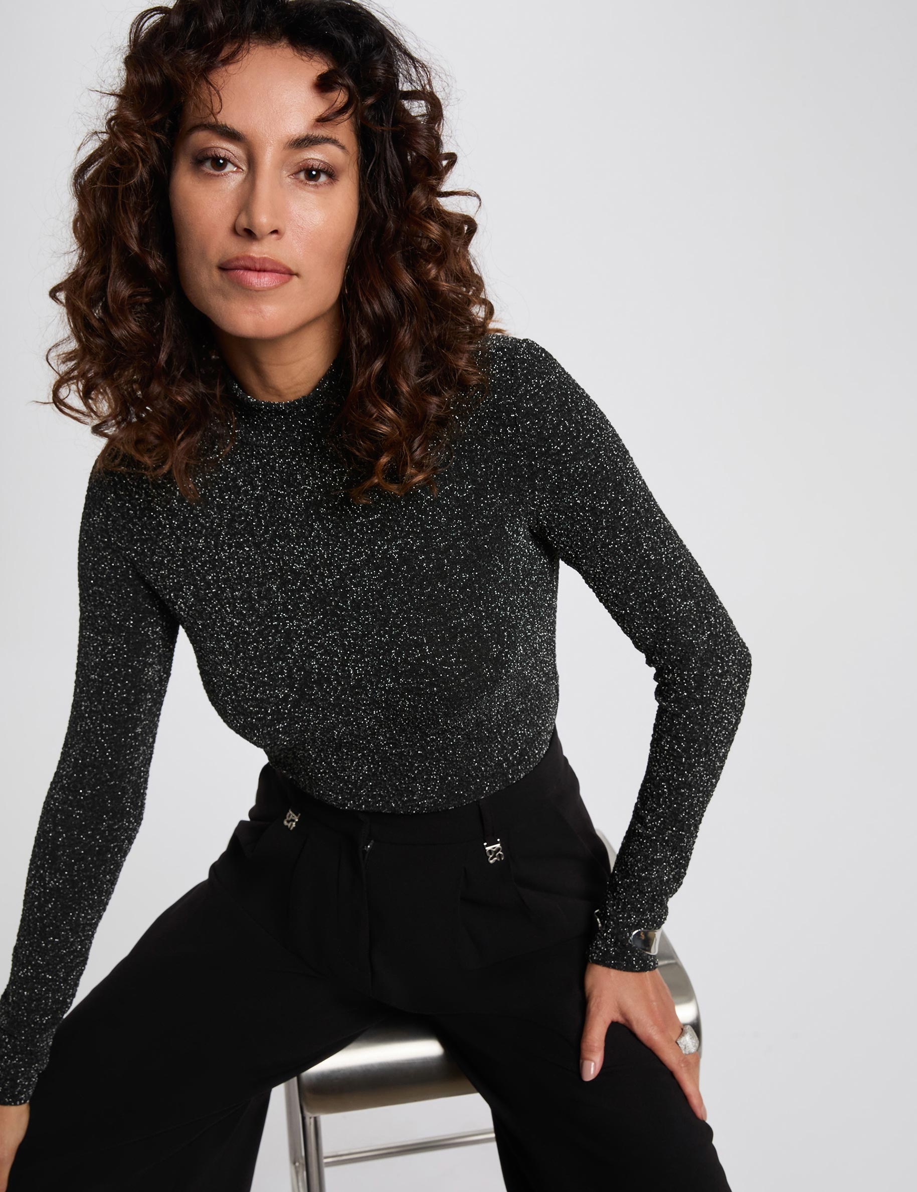 cropped high neck t shirt silver color women Cropped high neck t-shirt silver color women