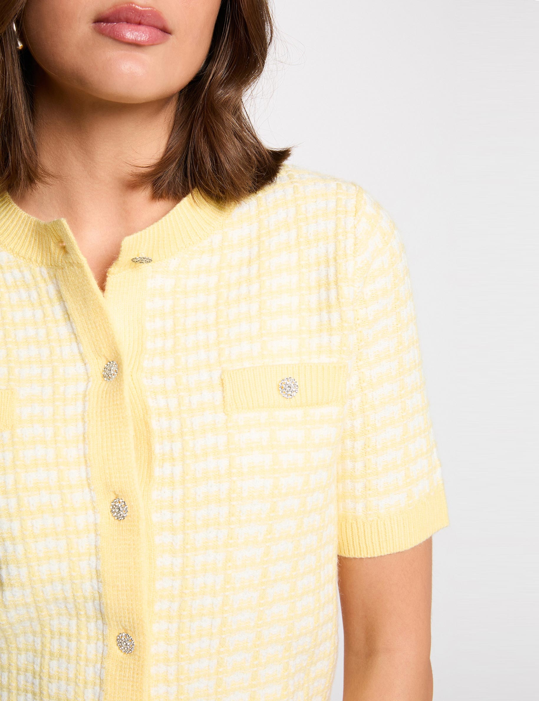 Printed short-sleeved cardigan light yellow women