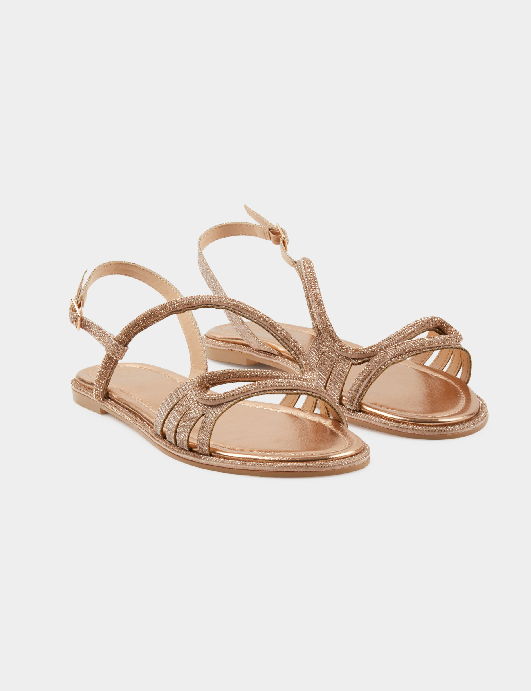Flat sandals rhinestones and spangles pink ladies' Flat sandals rhinestones and spangles pink ladies'