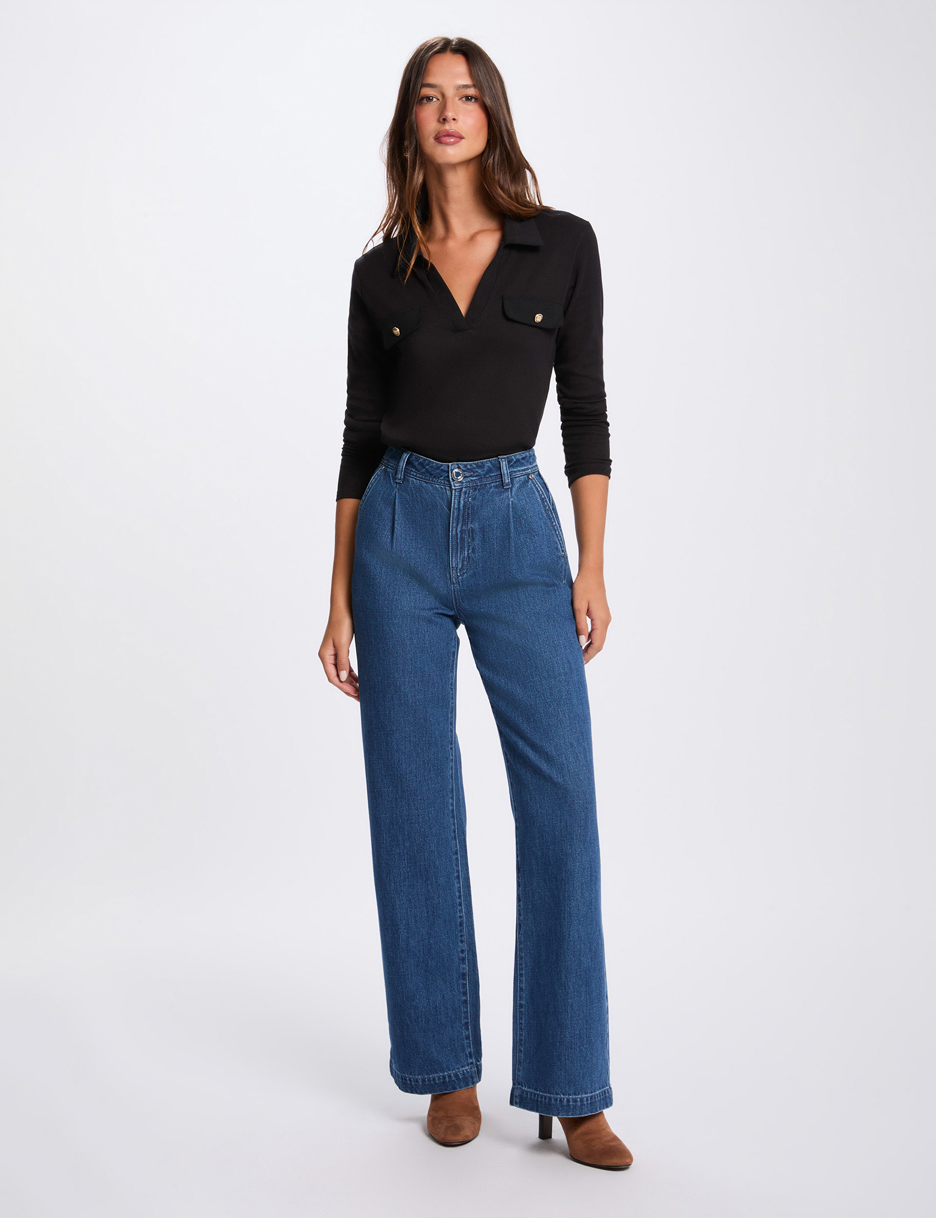 Maille col à revers noir femme