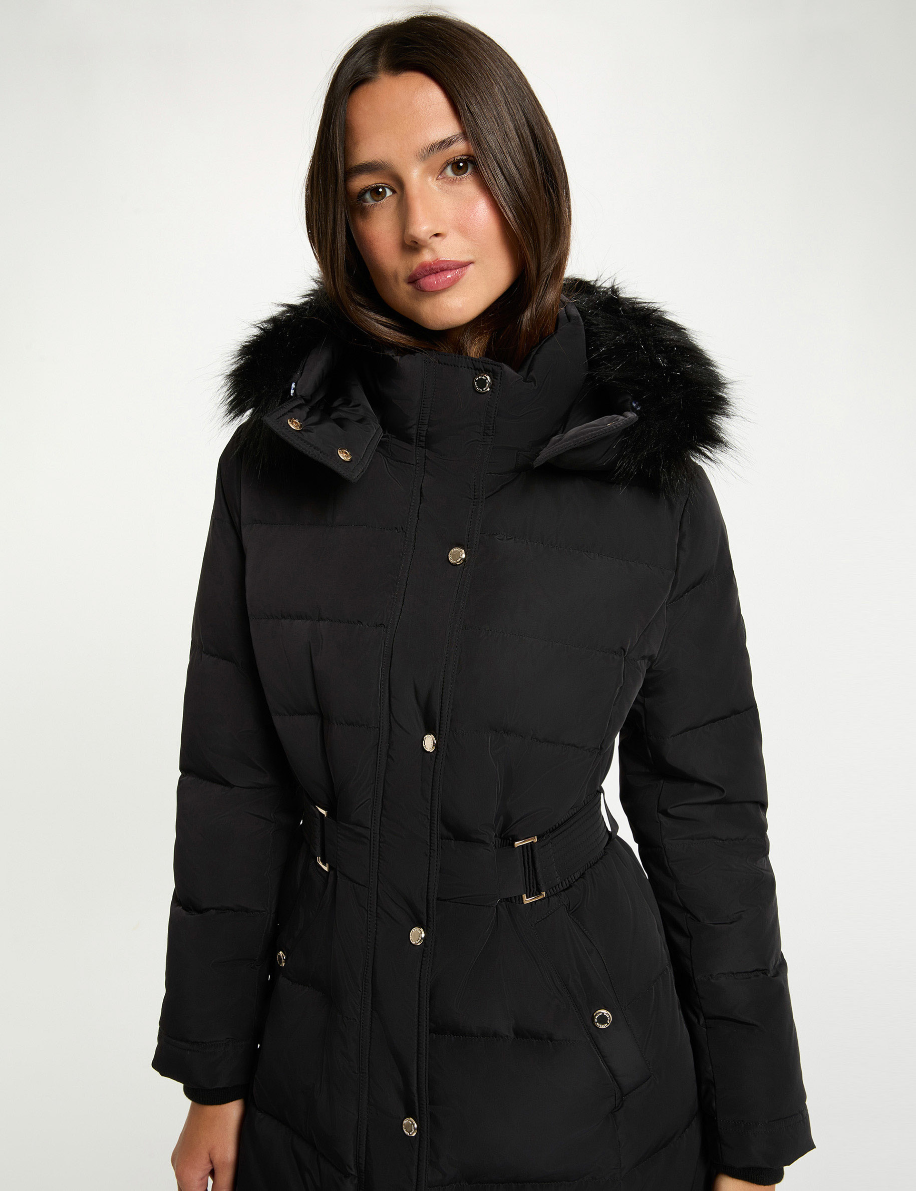 long padded jacket with hood black women Long padded jacket with hood black women