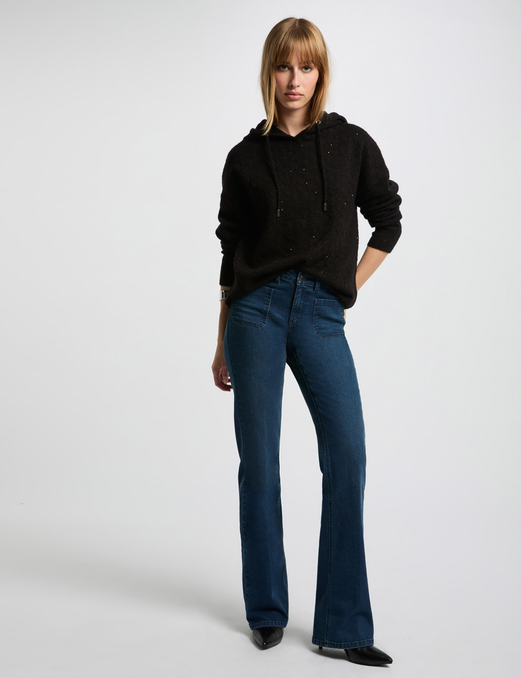 pull col a capuche noir femme Pull col à capuche noir femme