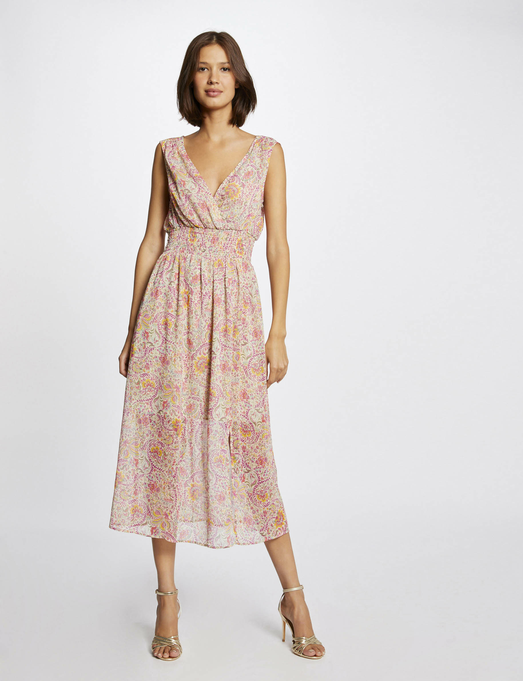 Midi straight dress with vegetal print multico ladies' Midi straight dress with vegetal print multico ladies'