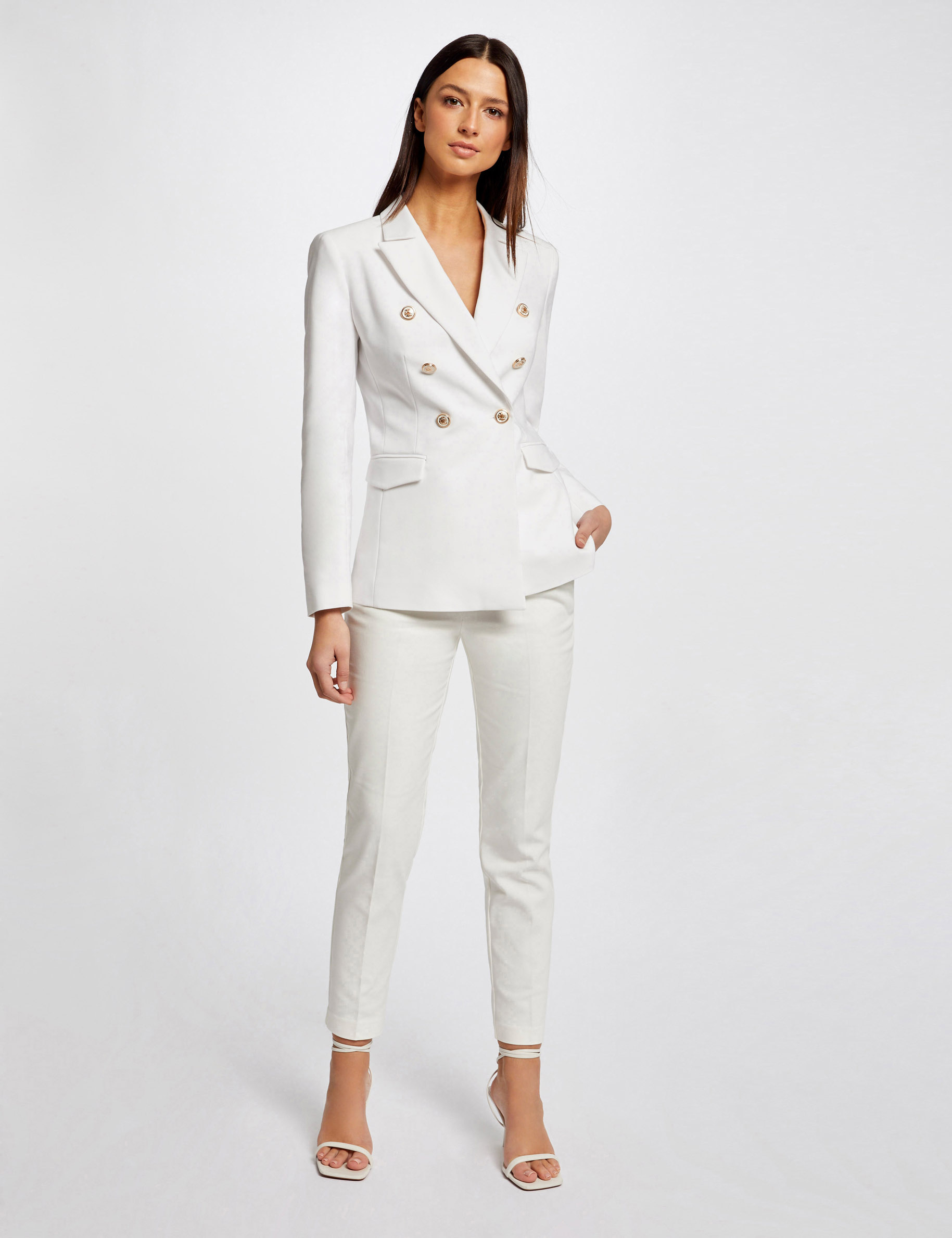Waisted jacket with buttons ecru ladies' Waisted jacket with buttons ecru ladies'