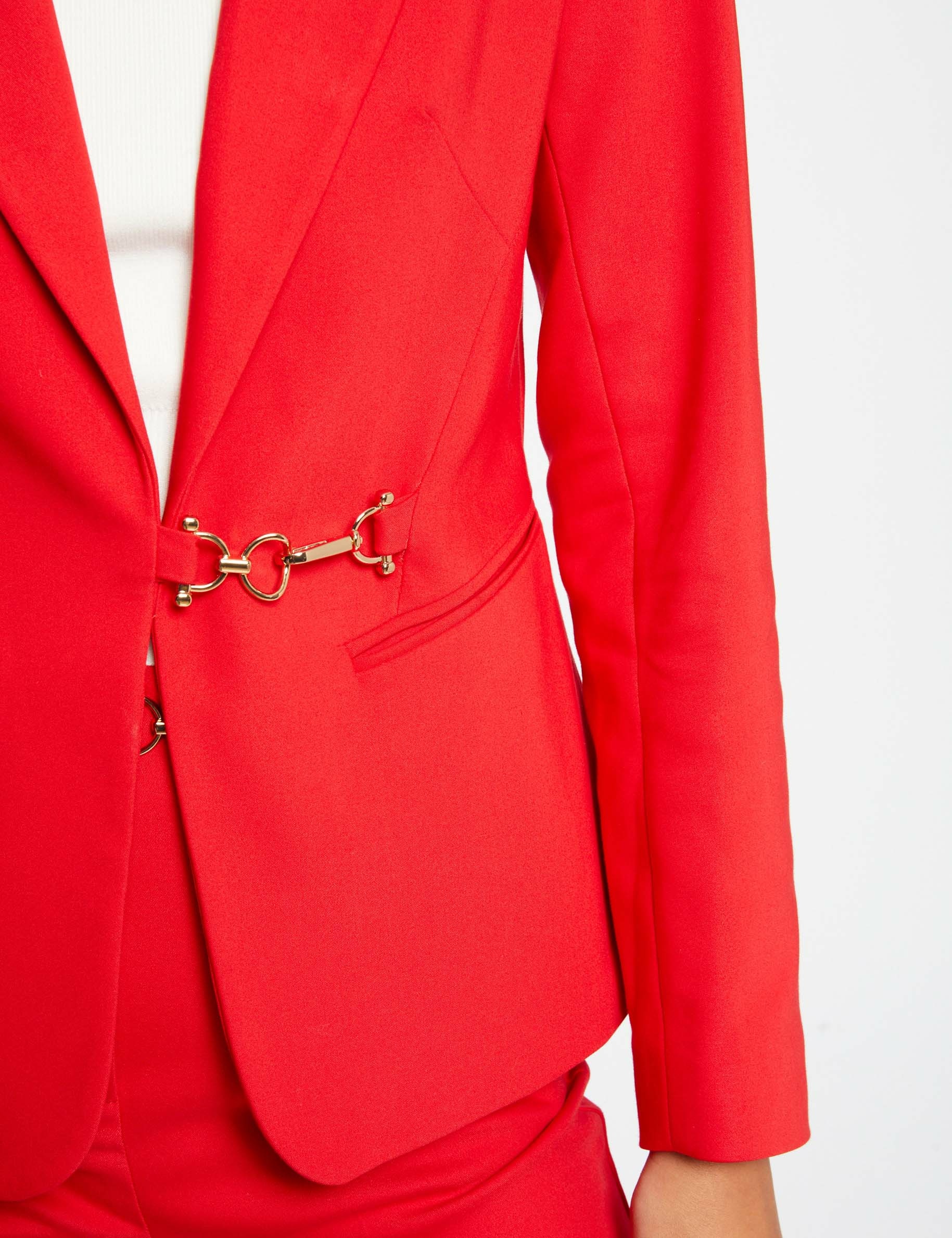Waisted city jacket with buckle red ladies'