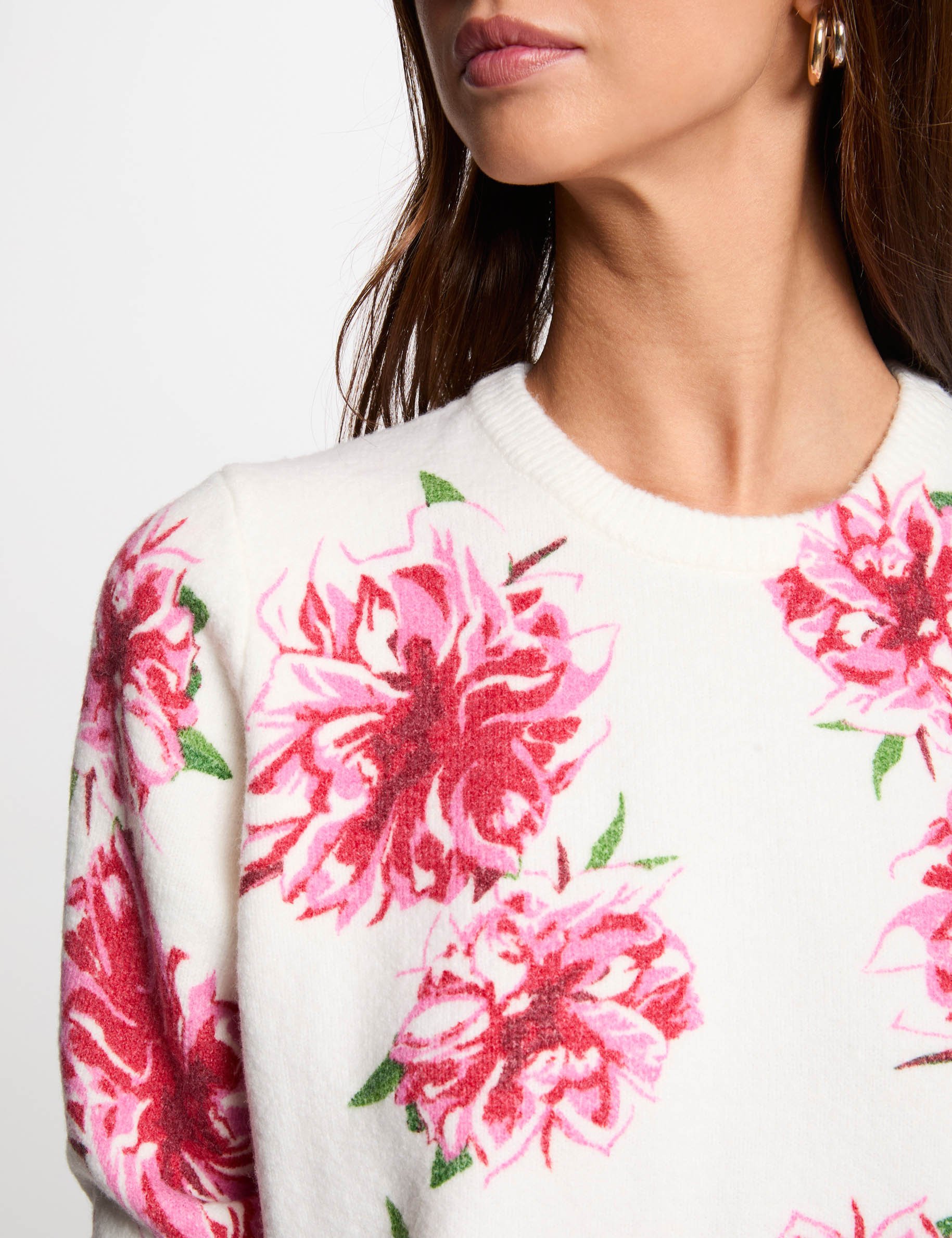 pull col rond imprime floral ivoire femme Pull col rond imprimé floral ivoire femme