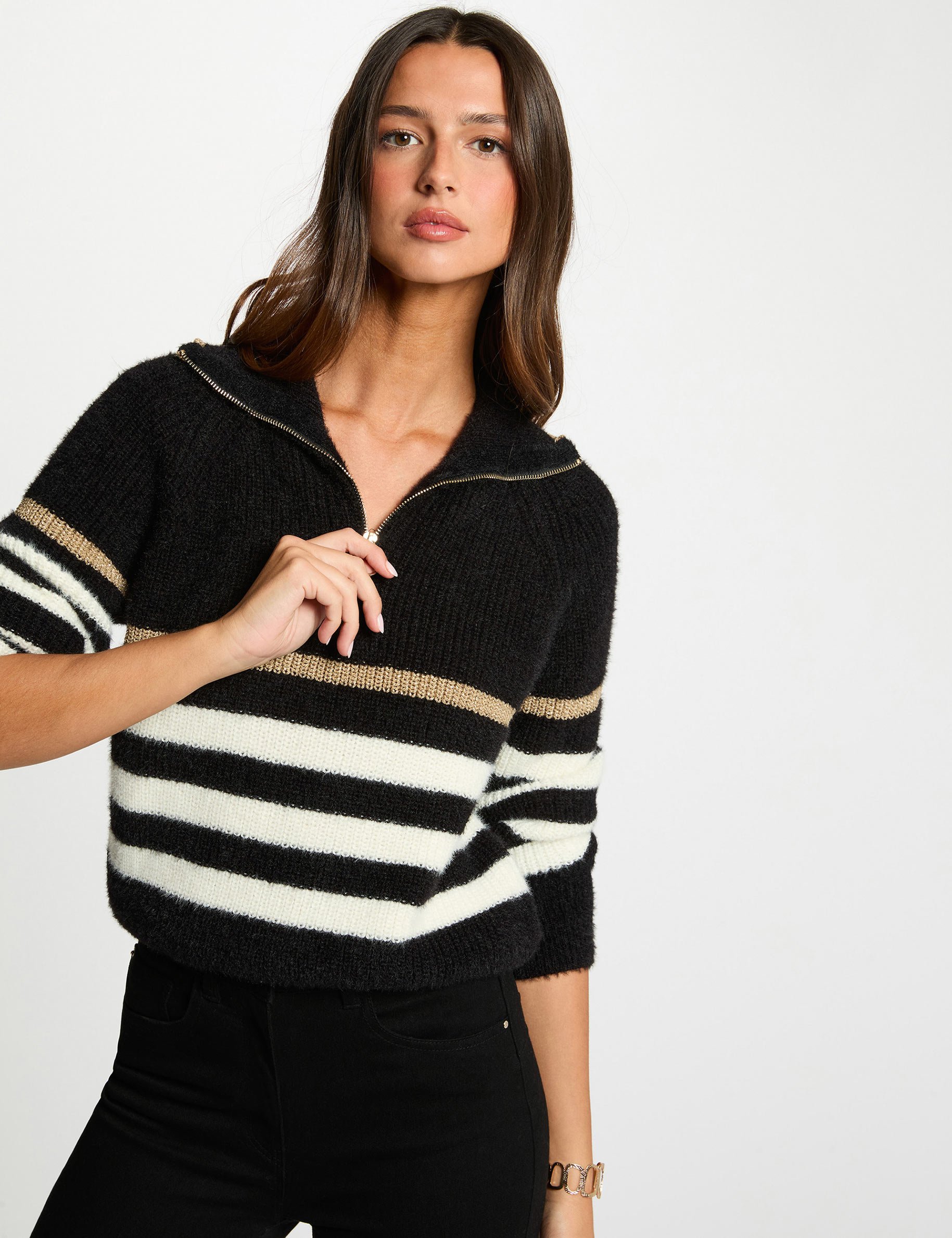sweater with half zip neckline black women Sweater with half-zip neckline black women