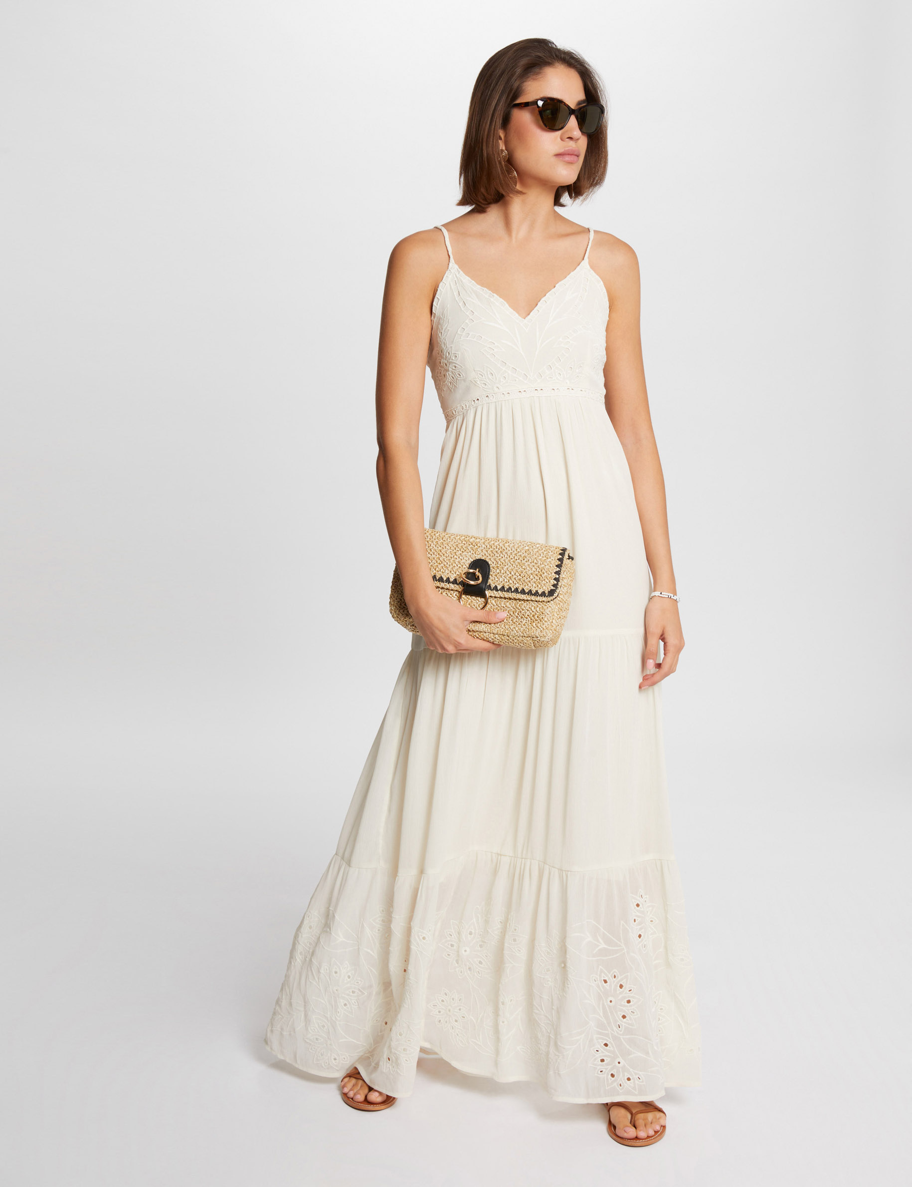 loose maxi embroidered dress sand women Loose maxi embroidered dress sand women
