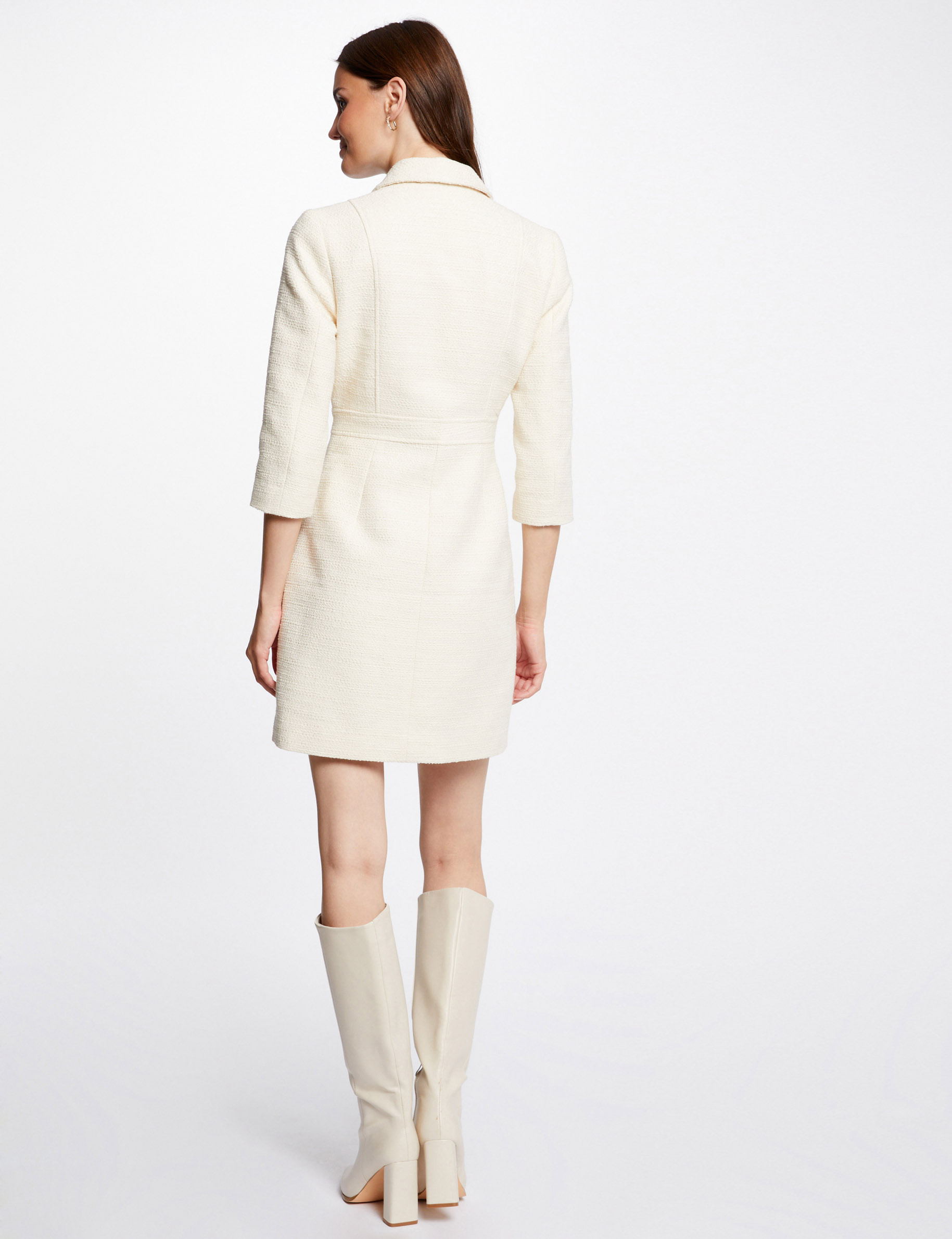 Zipped waisted dress 3/4-length sleeves ivory ladies'