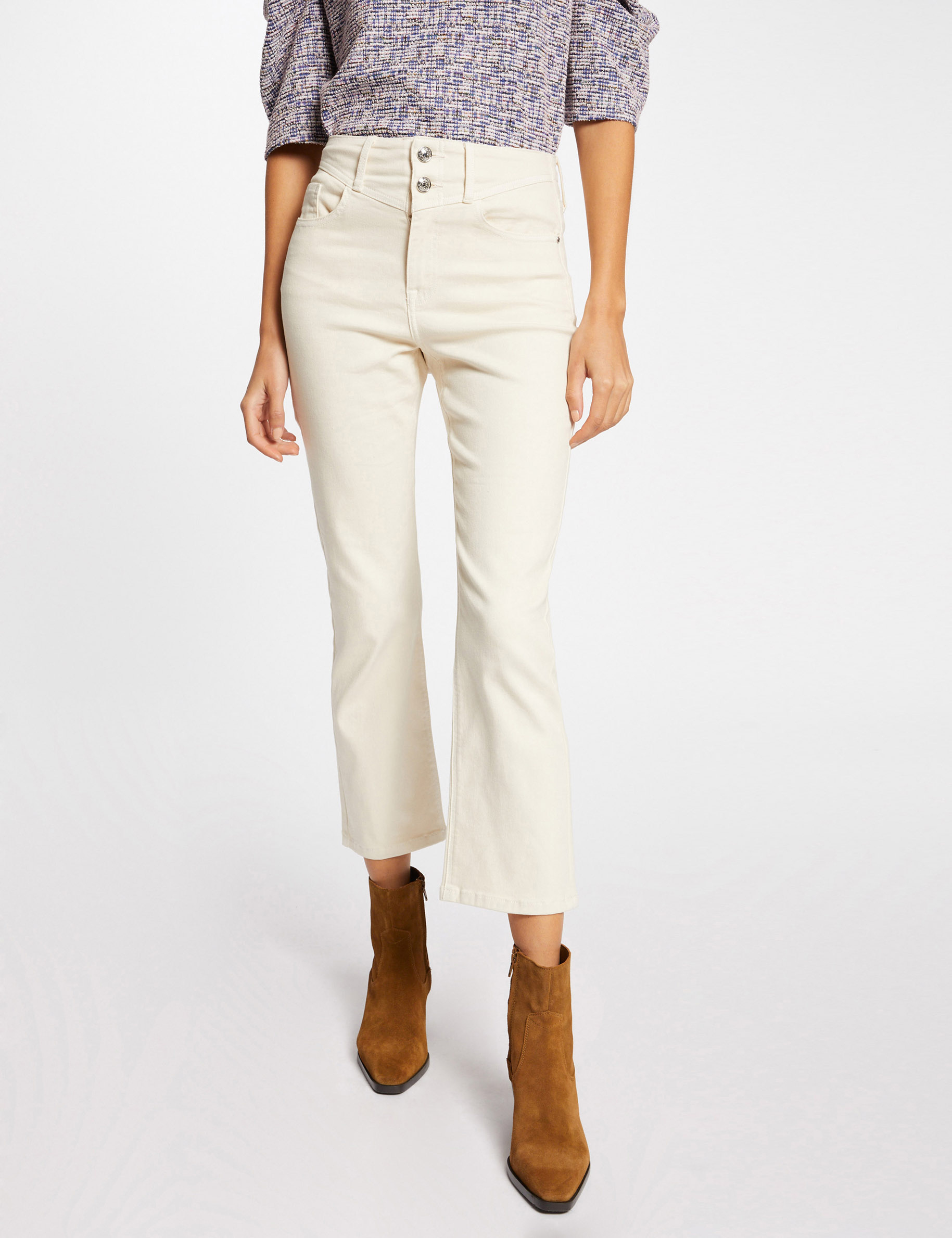 Cropped straight trousers ivory ladies'