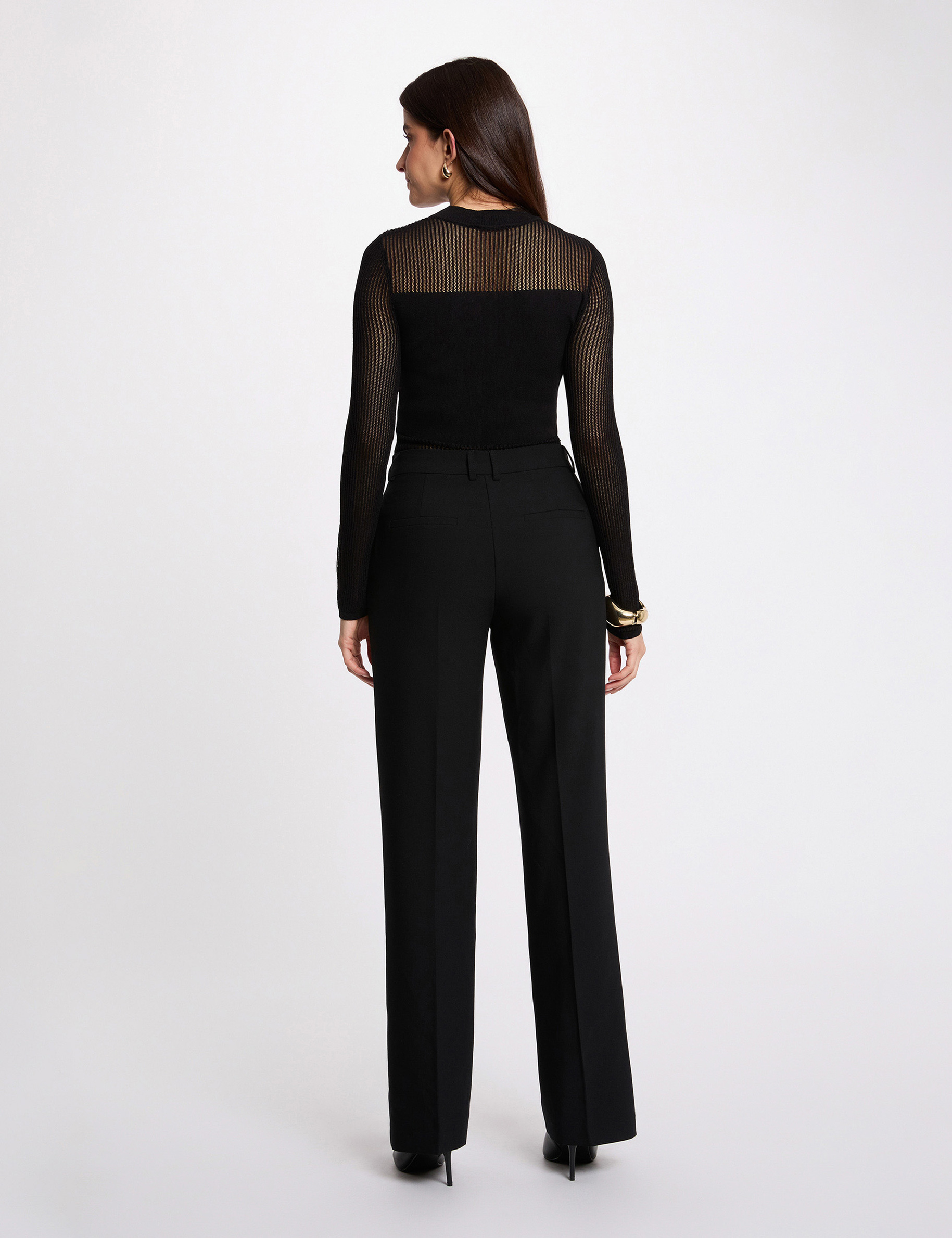 High neck openwork sweater black women