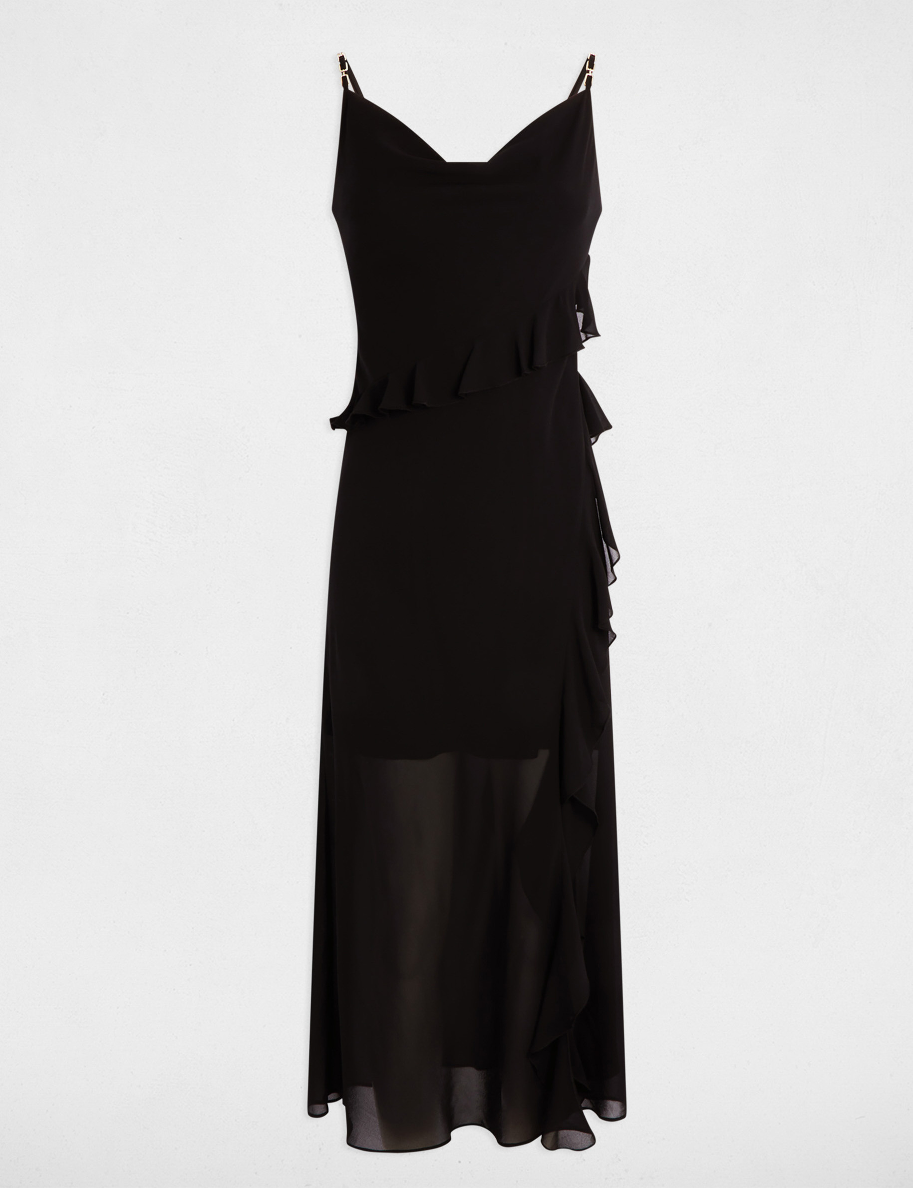 robe midi ajustee volants noir femme Robe midi ajustée volants noir femme