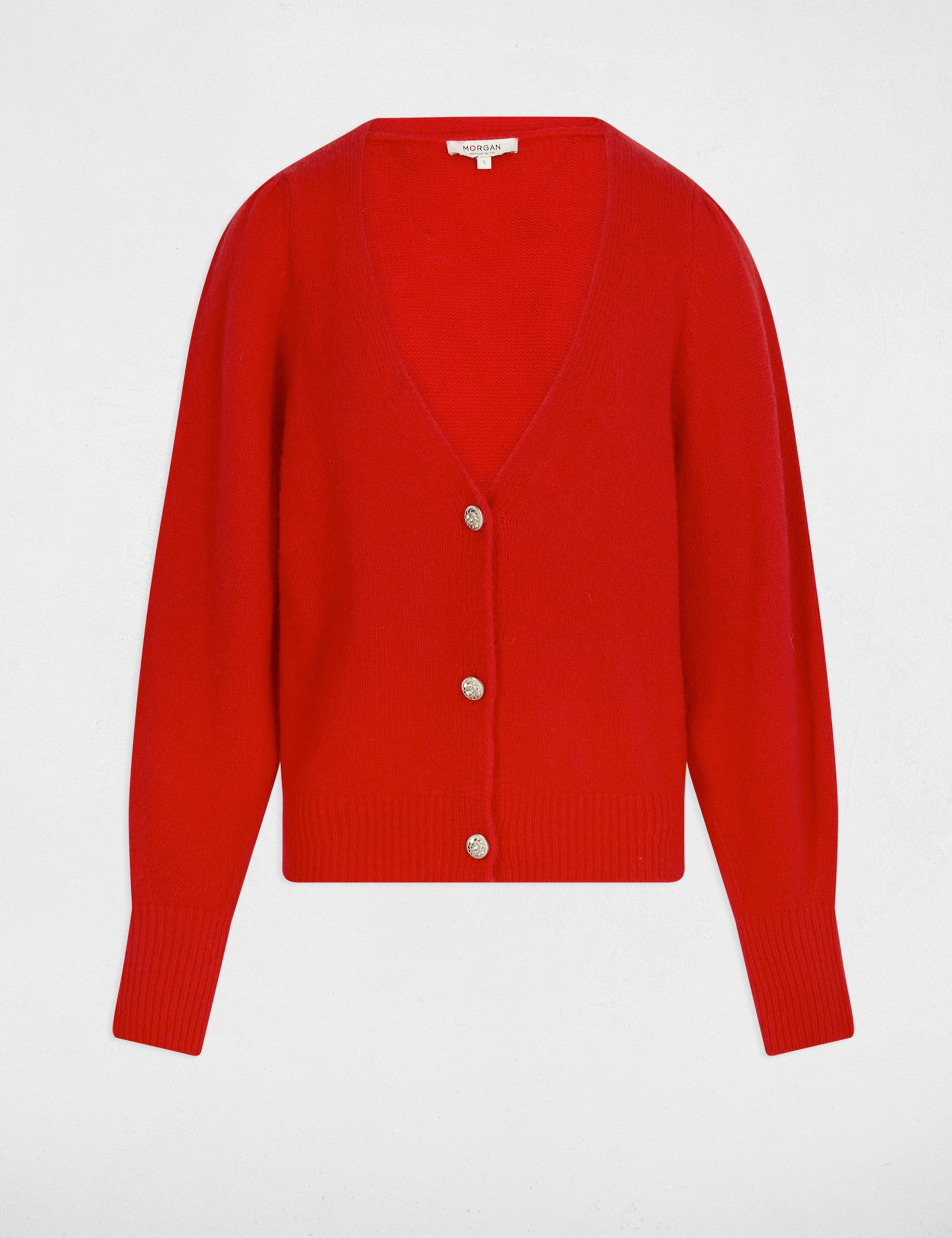 Cardigan with puff sleeves red women